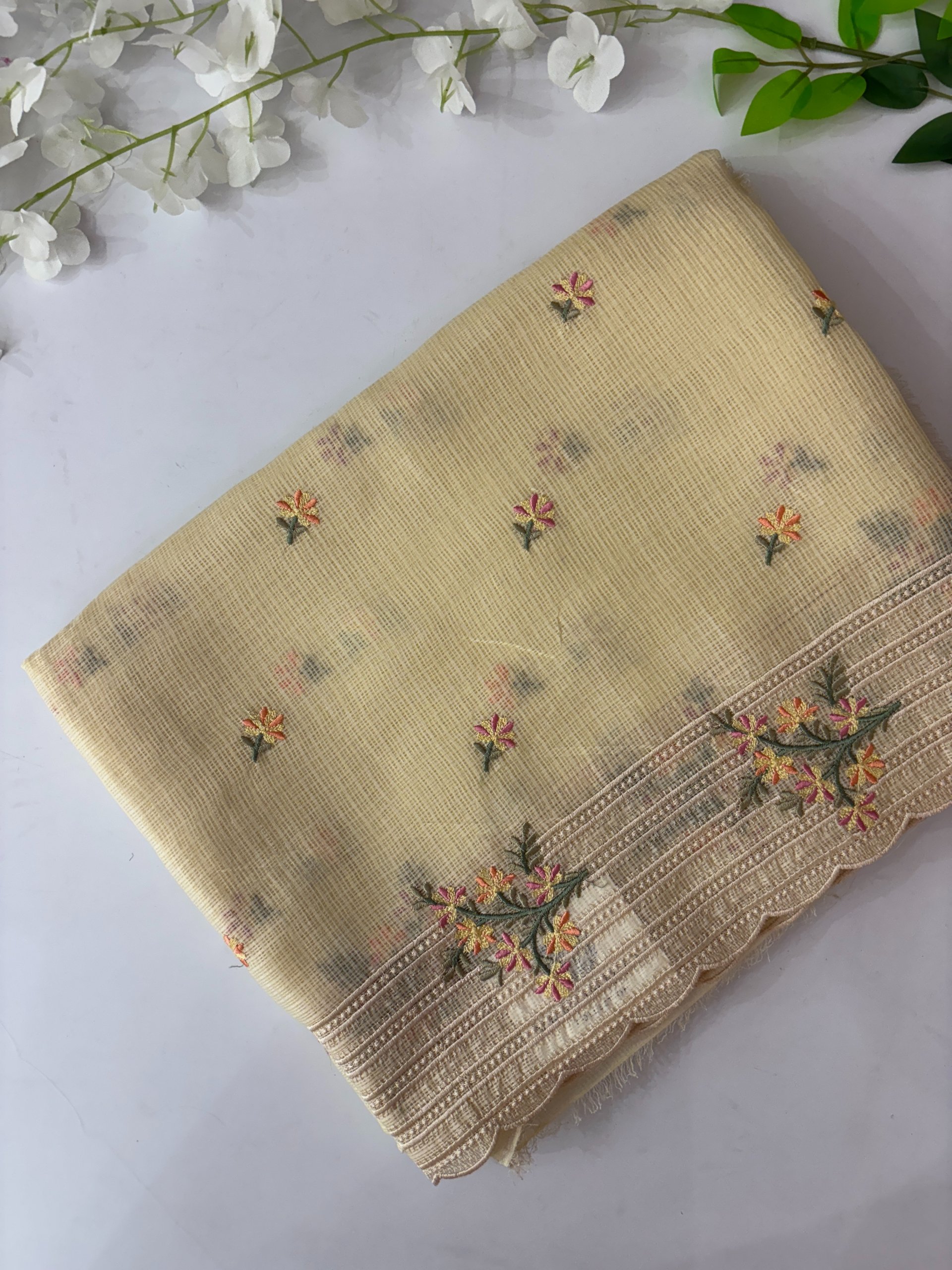 Yellow Supernet Saree with Embroidery