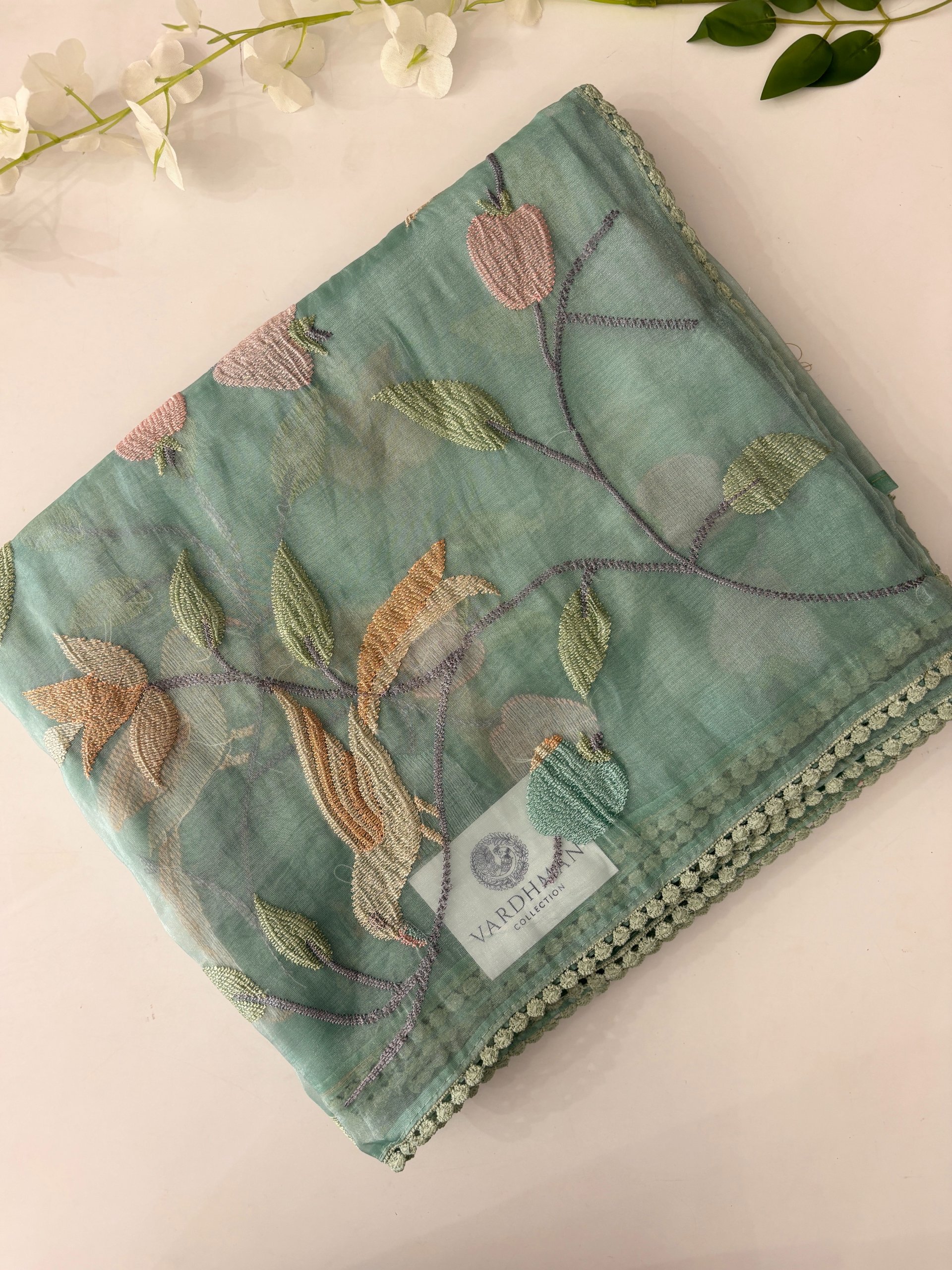 Turquoise Blue Tissue Organza Saree