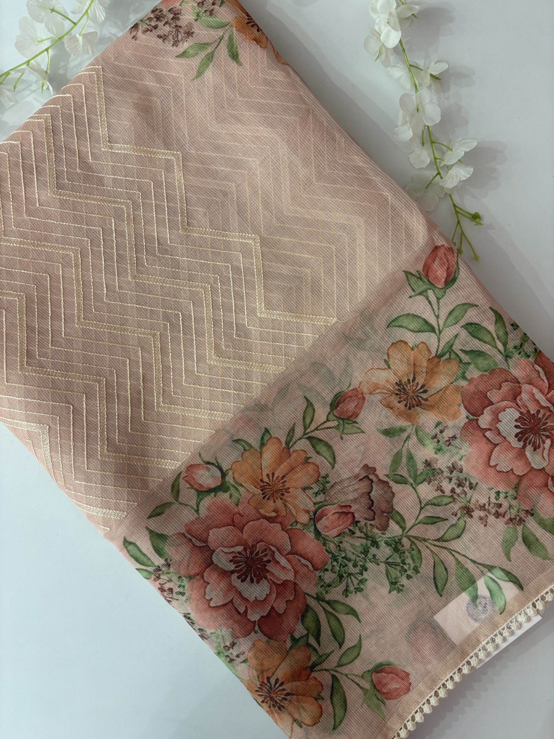 Light Peach Supernet Tissue Saree