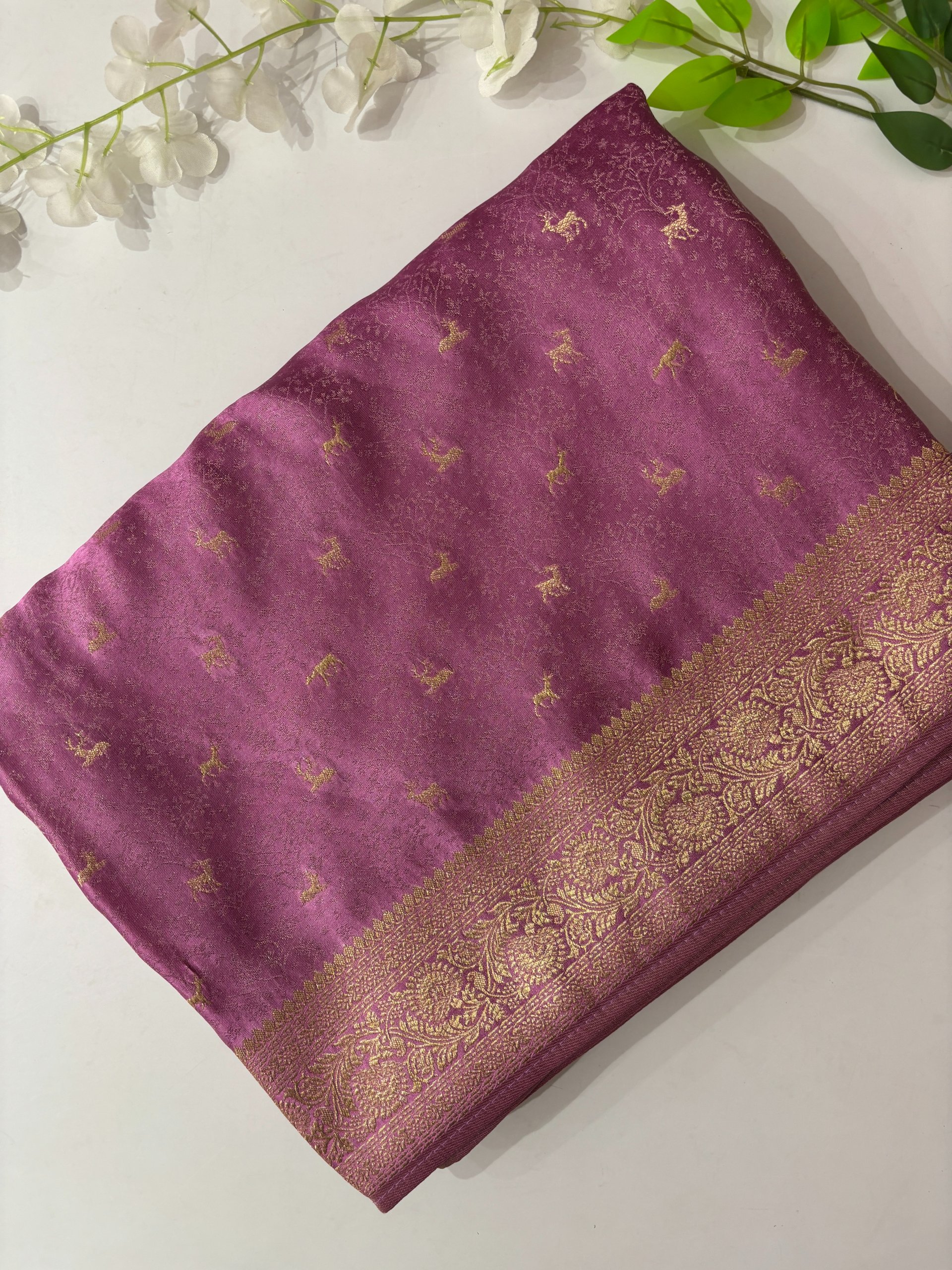Onion Pink Banarasi Mashru Silk Saree