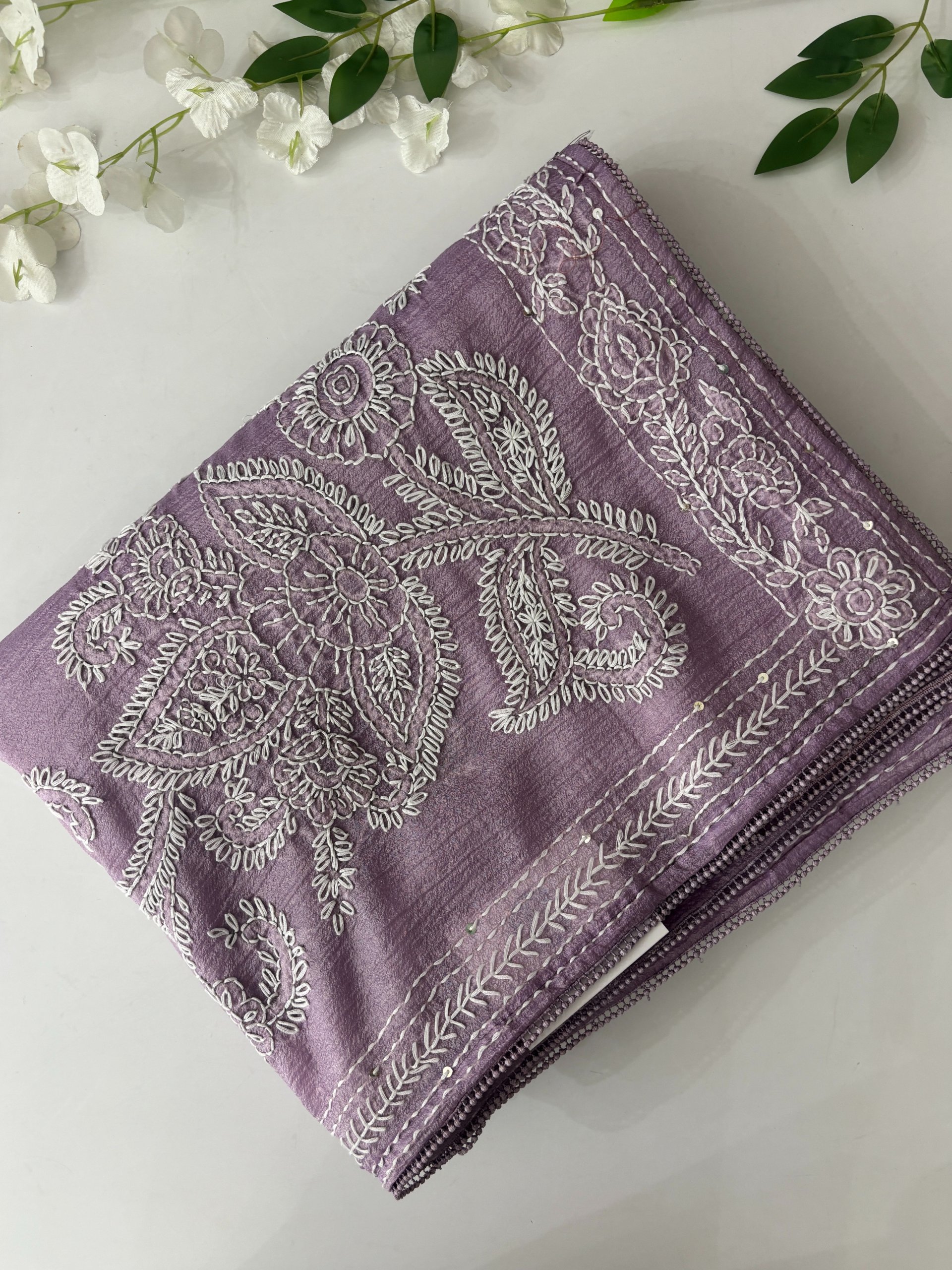 Lavender Crush Tissue Georgette Saree with Katha Work