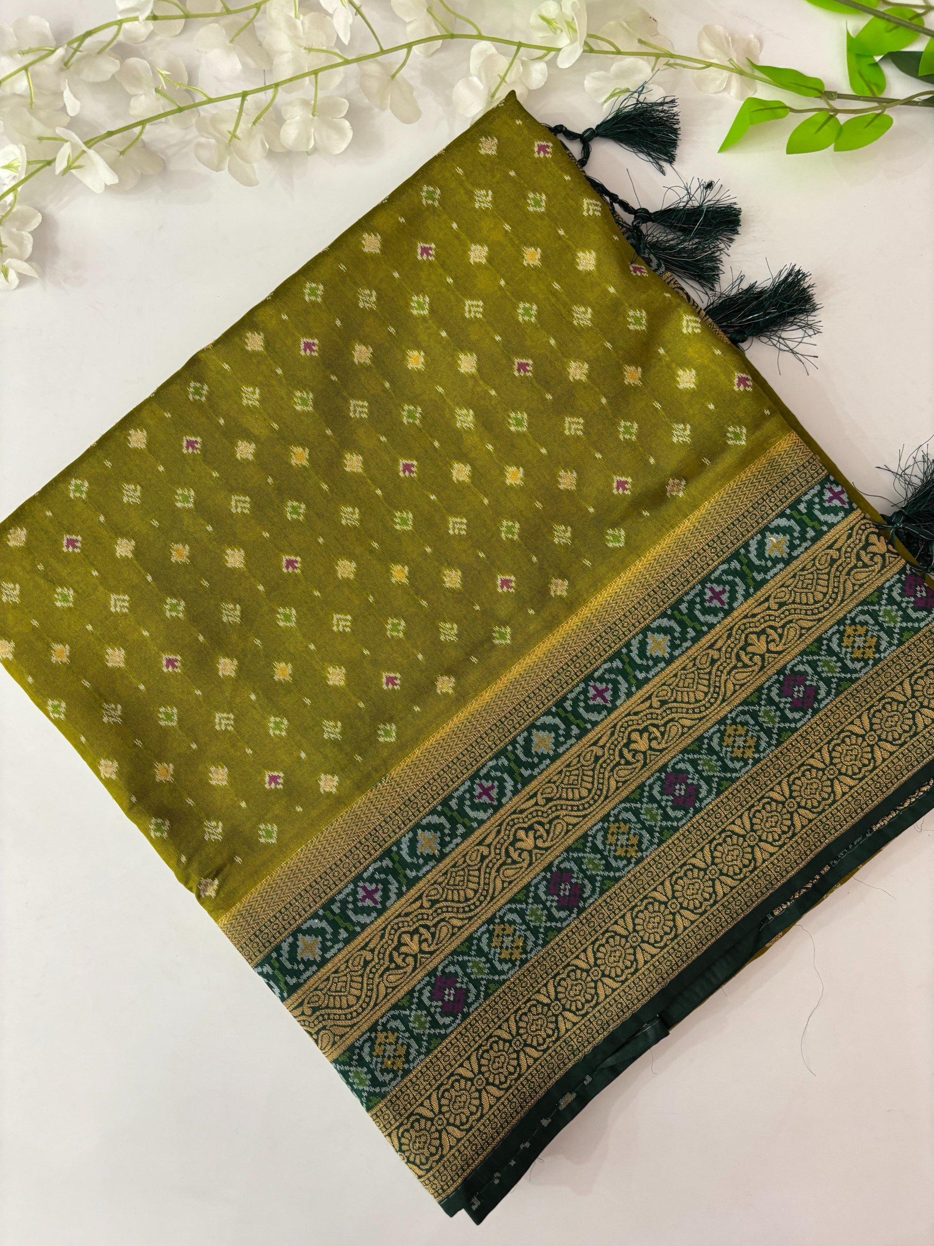 Parrot Green Banarasi Patola Saree