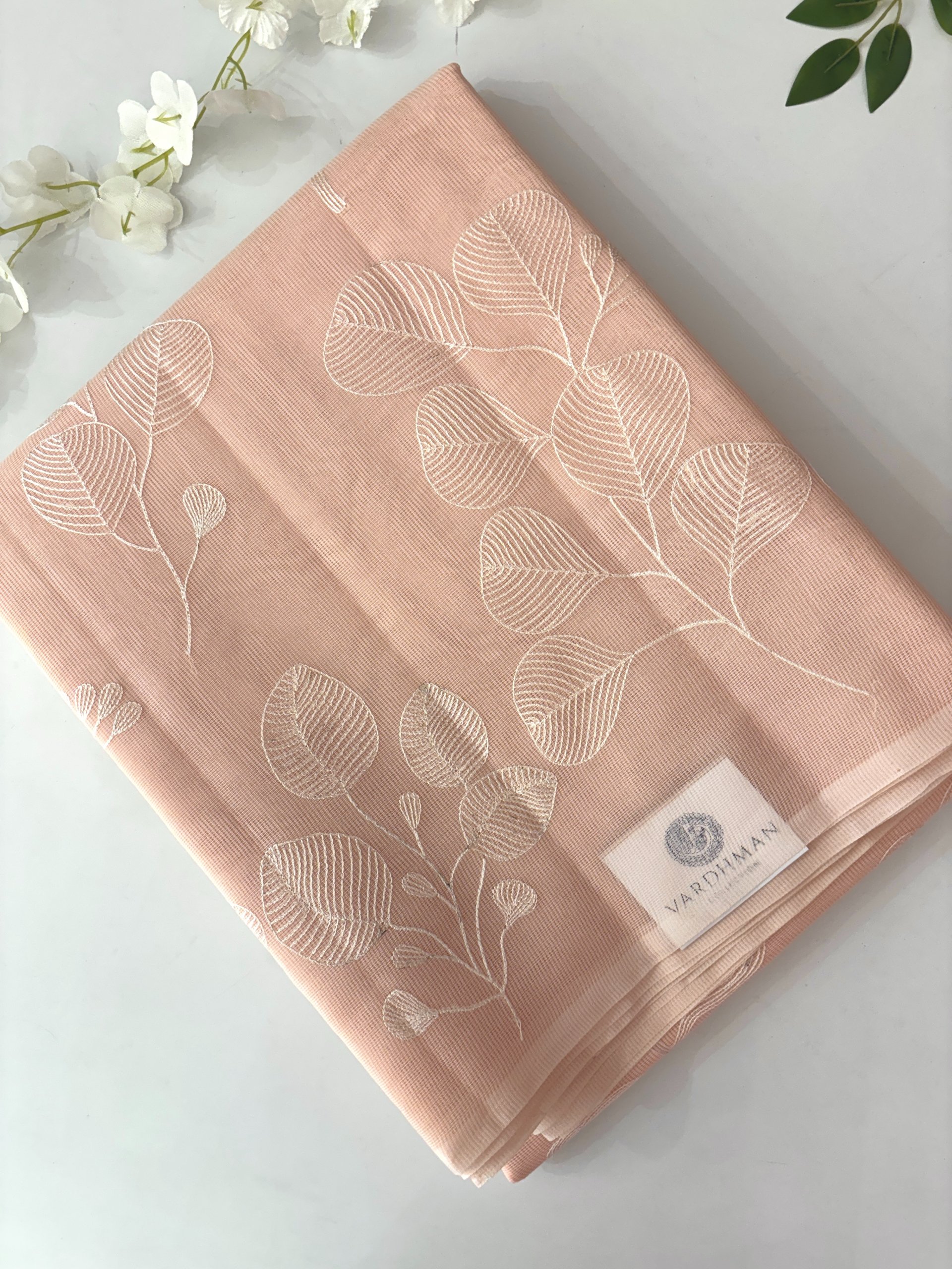 Light Peach Supernet Saree