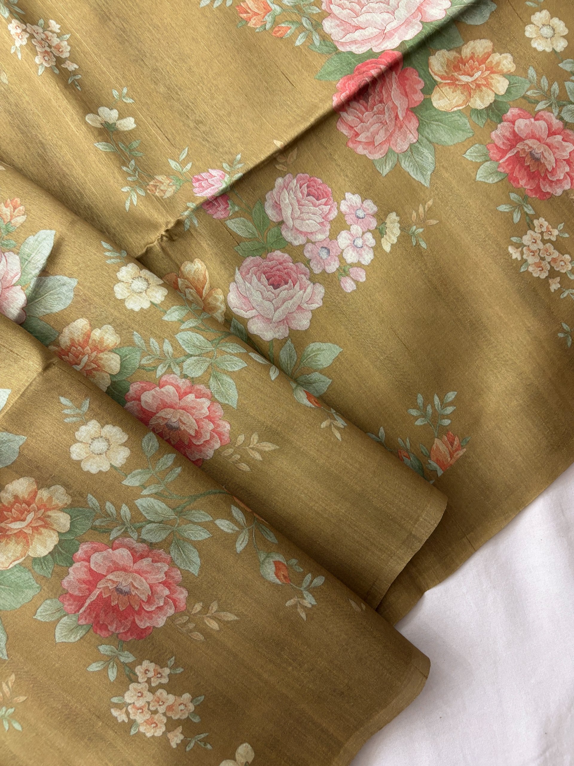 Dusty Green Printed Tussar Silk Saree