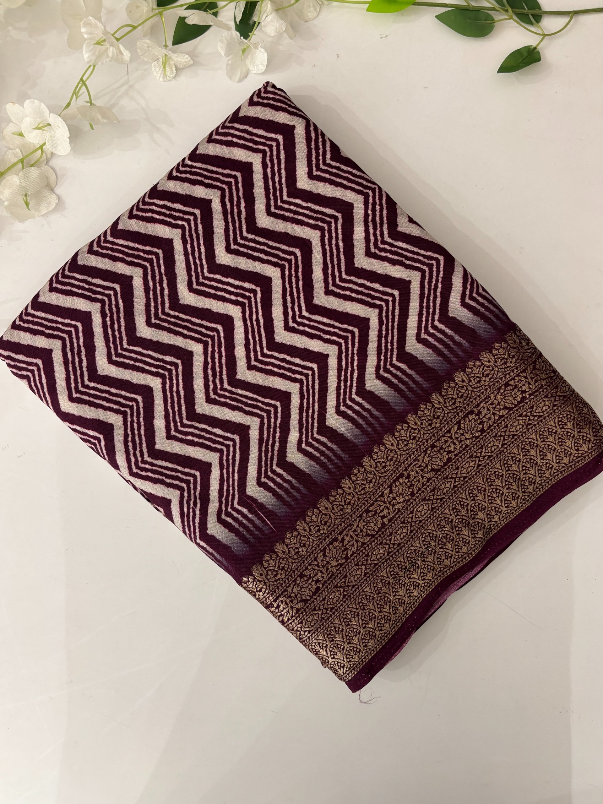 Wine Zig Zag Dola Silk Saree