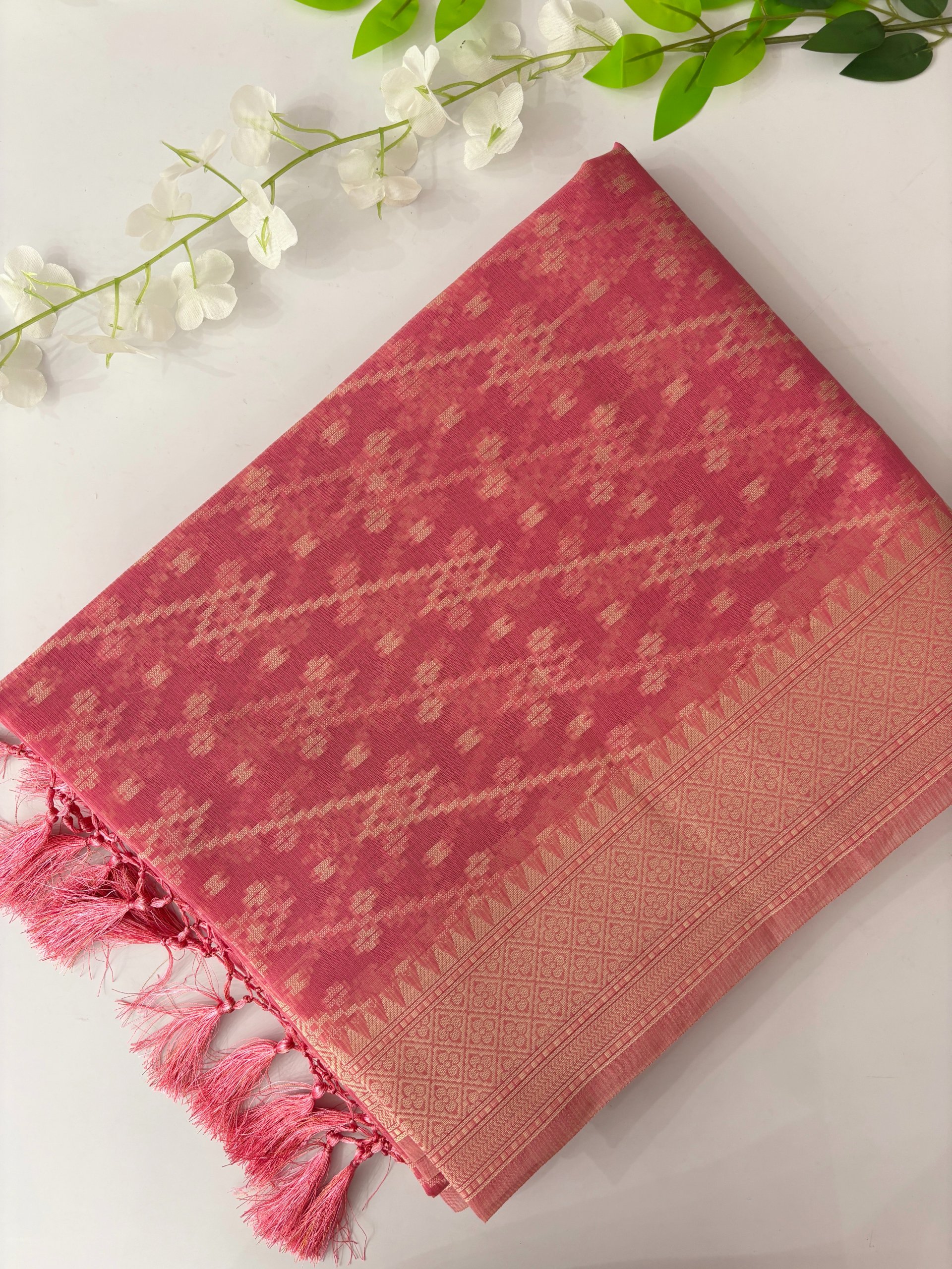 Pink Teal Kota Cotton Saree