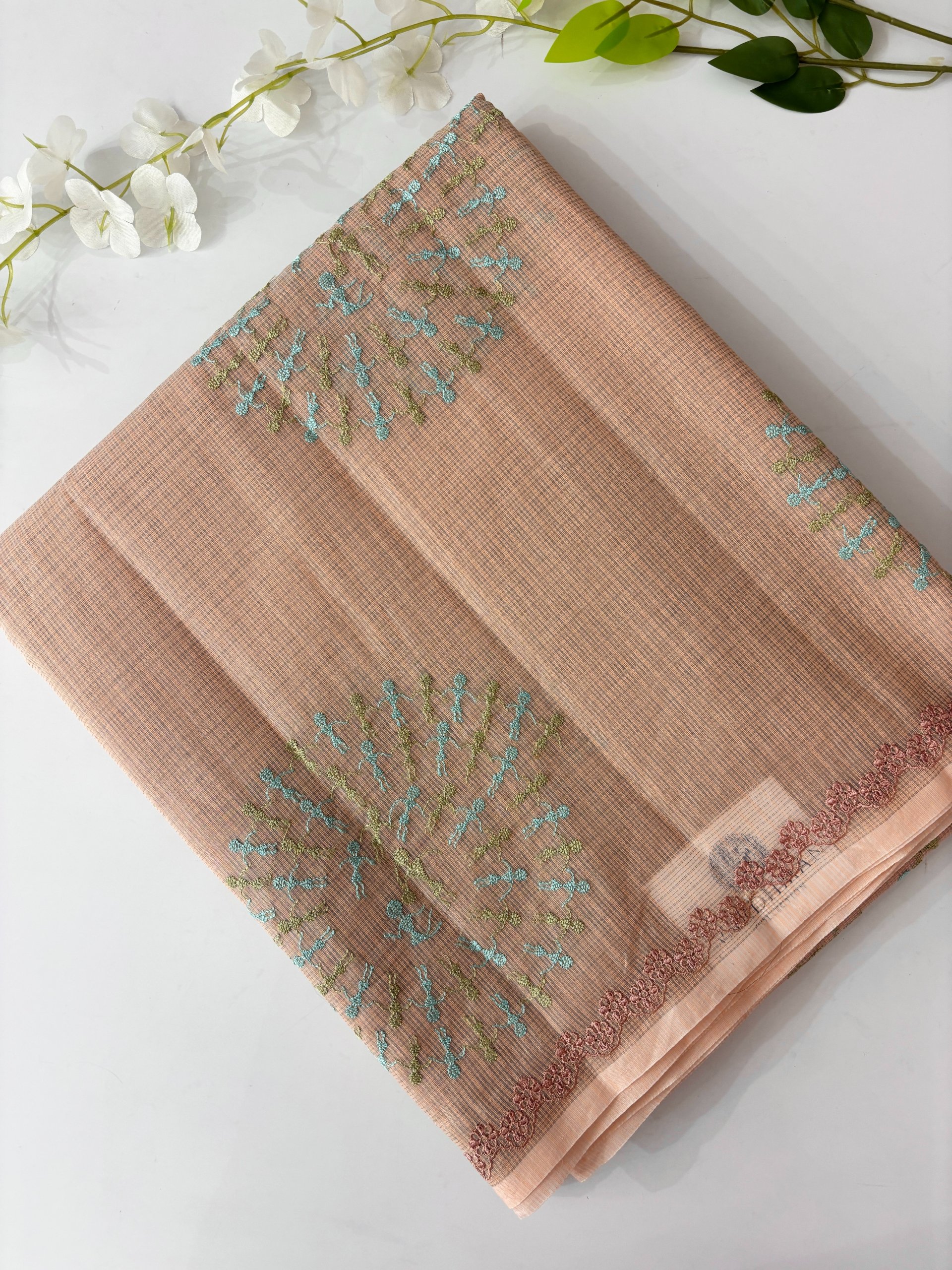 Peach Supernet Saree