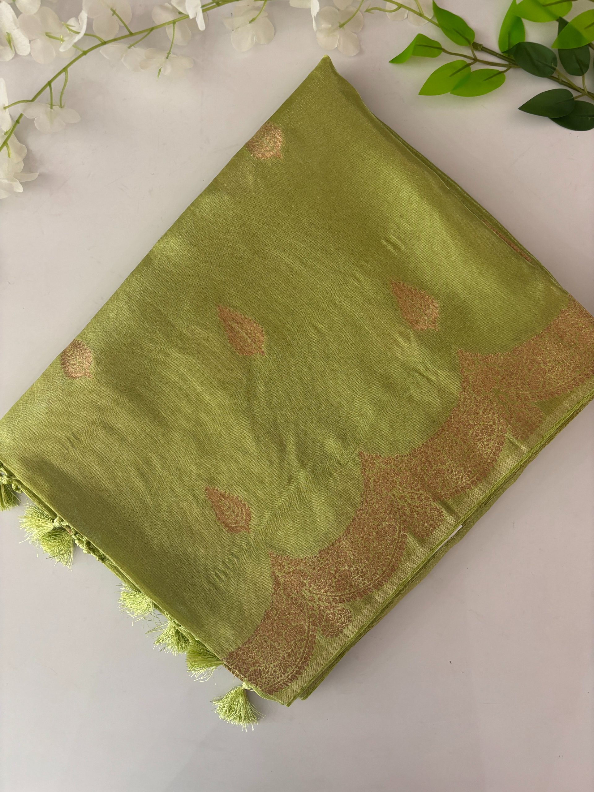 Parrot Green Banarasi Tissue Silk Saree