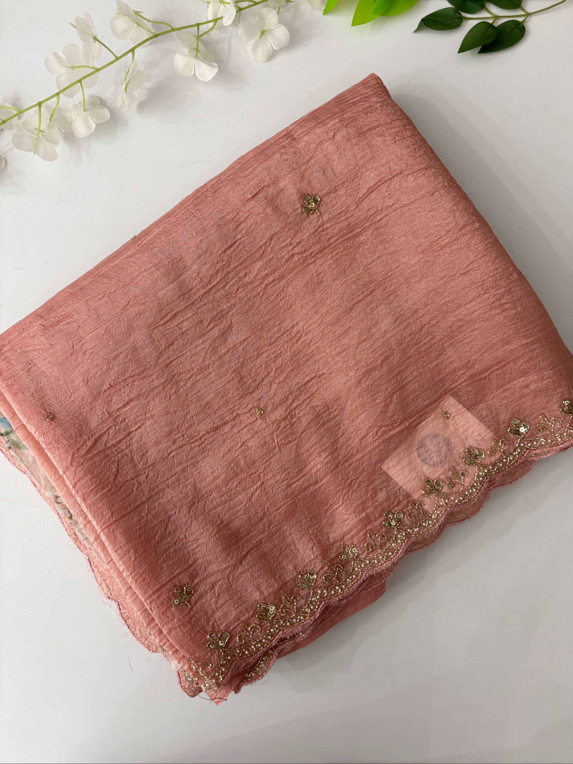 Peach Crush Tissue Organza Saree