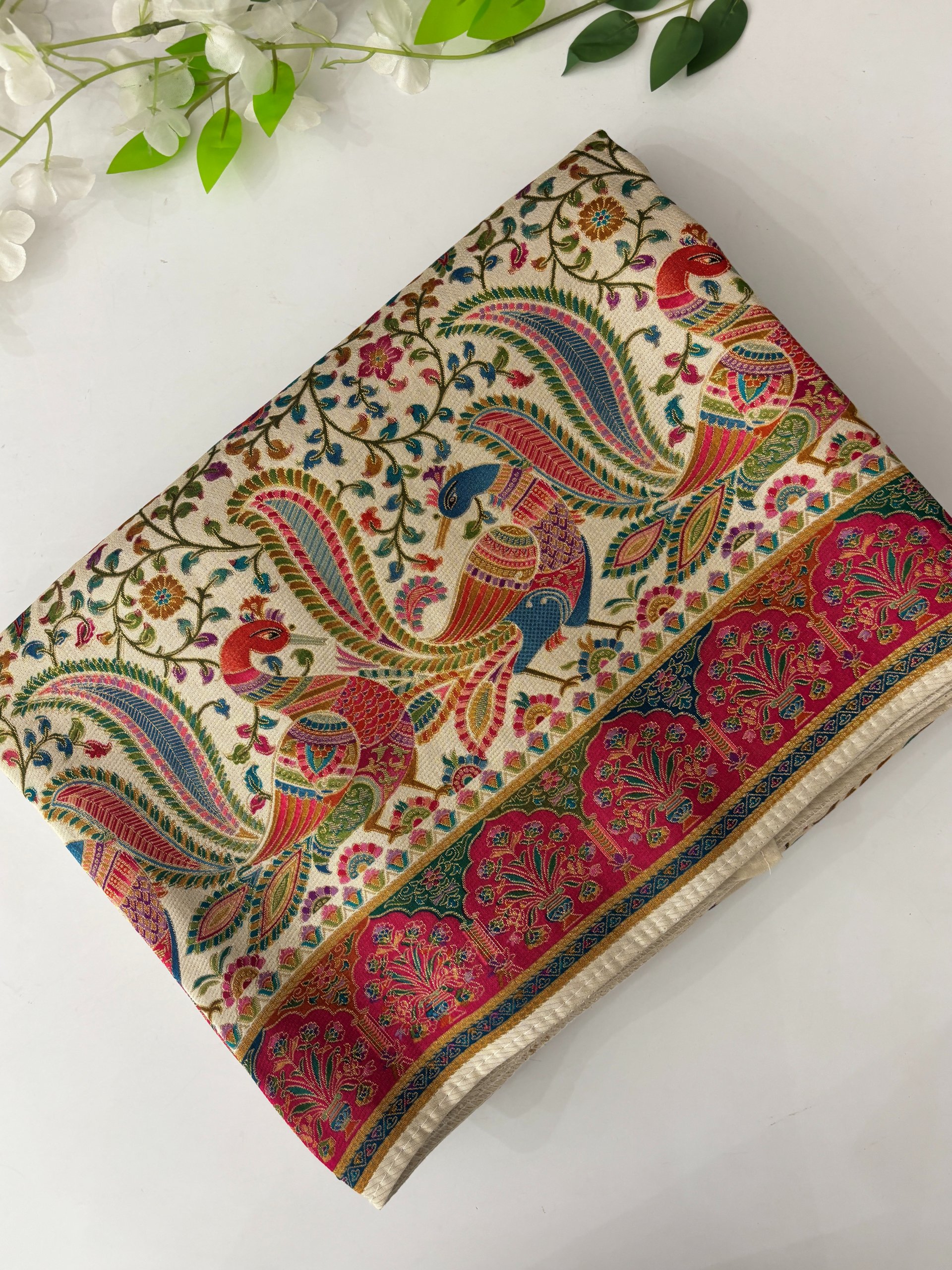 Cream Semi Pashmina Style Silk Sarees