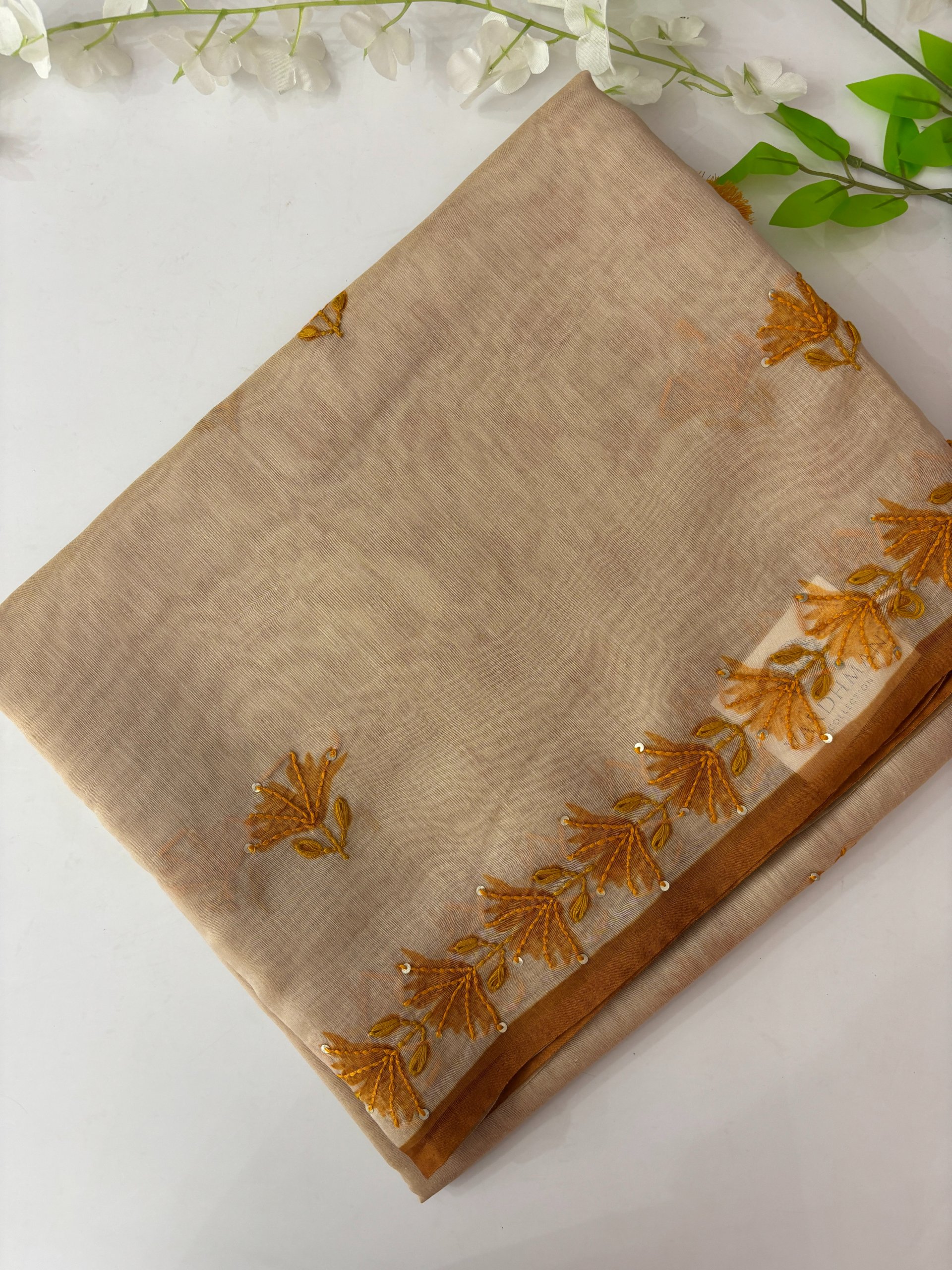 Off White Kantha Work Saree