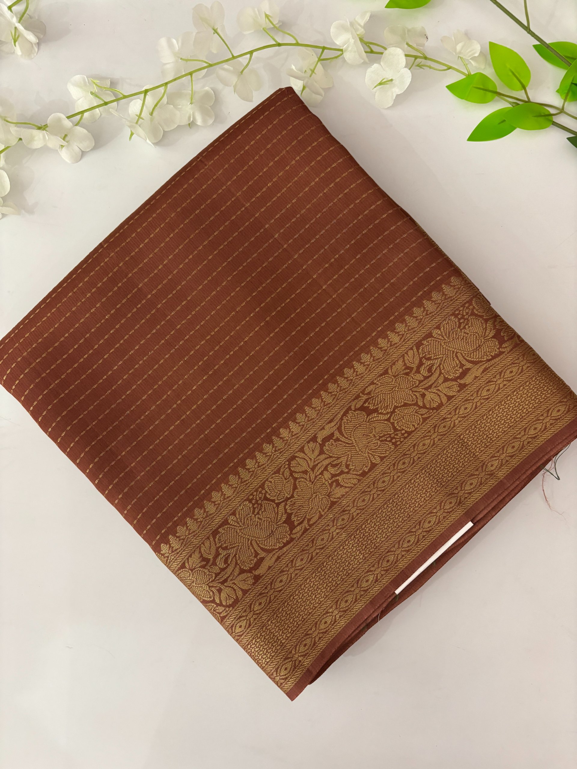 Rust Brown Lining Banarasi Viscose Silk Saree