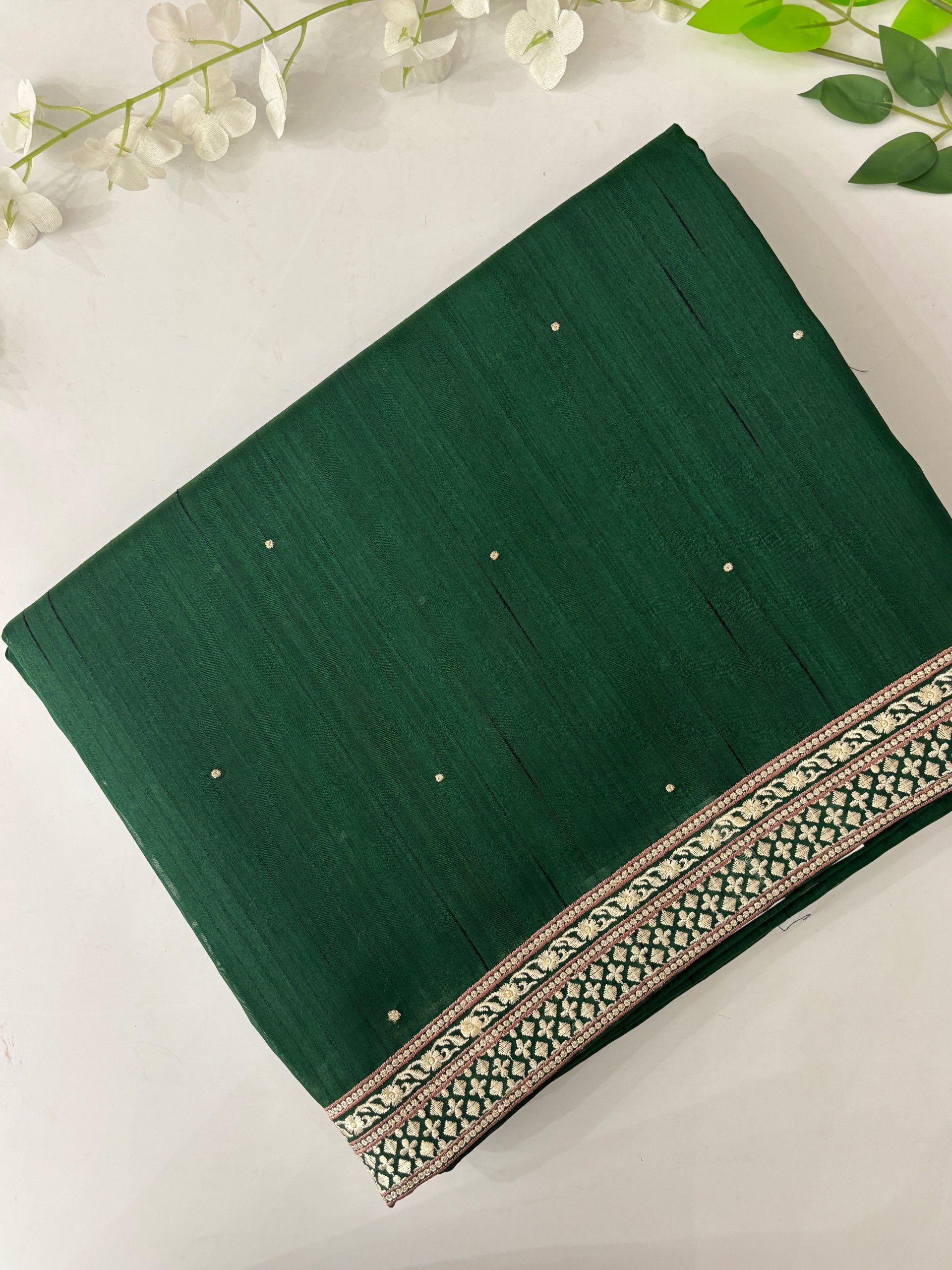 Green Tussar Silk Saree with Embroidery