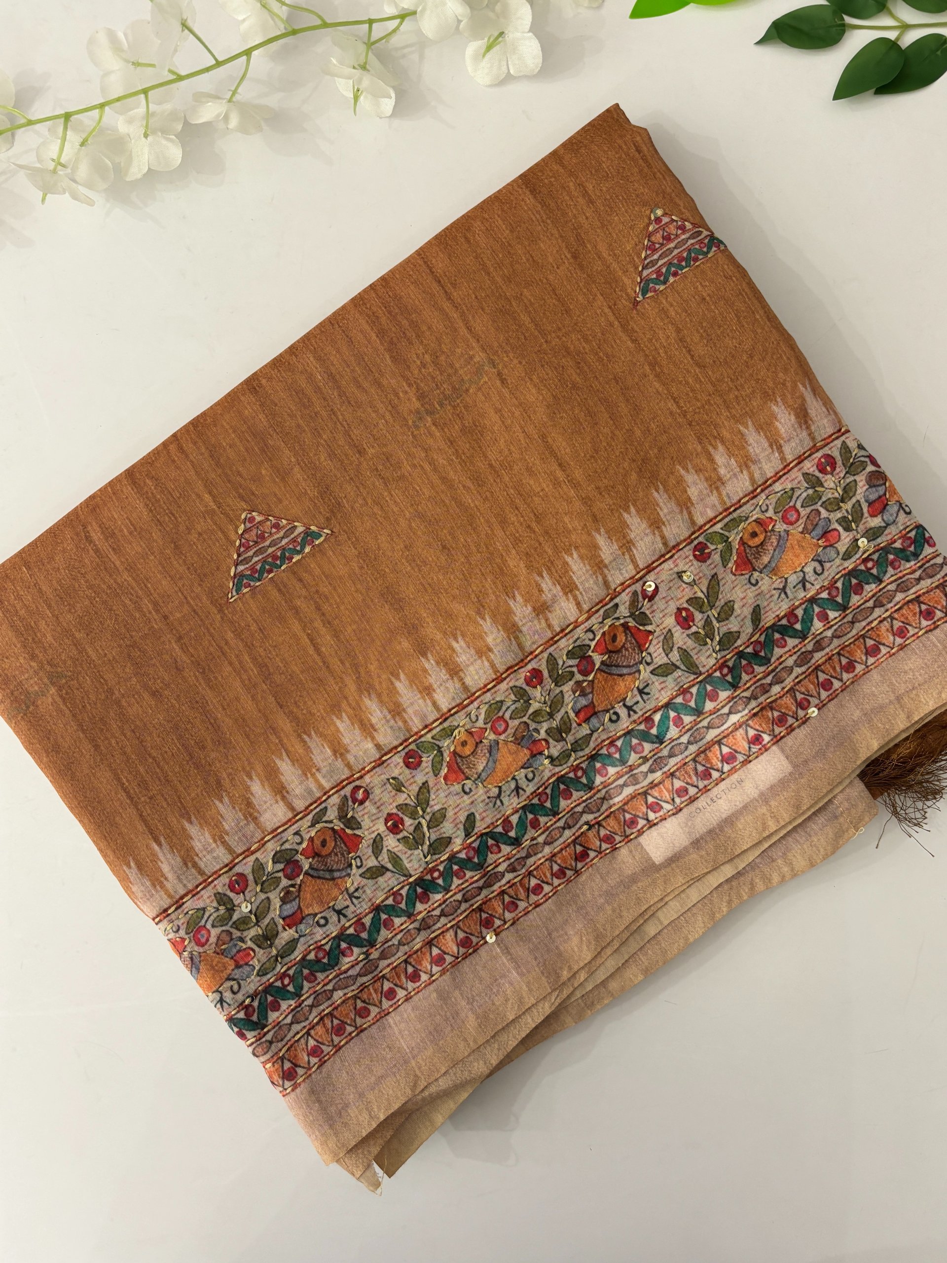 Mustard Madhubani Saree with Kantha Work Online