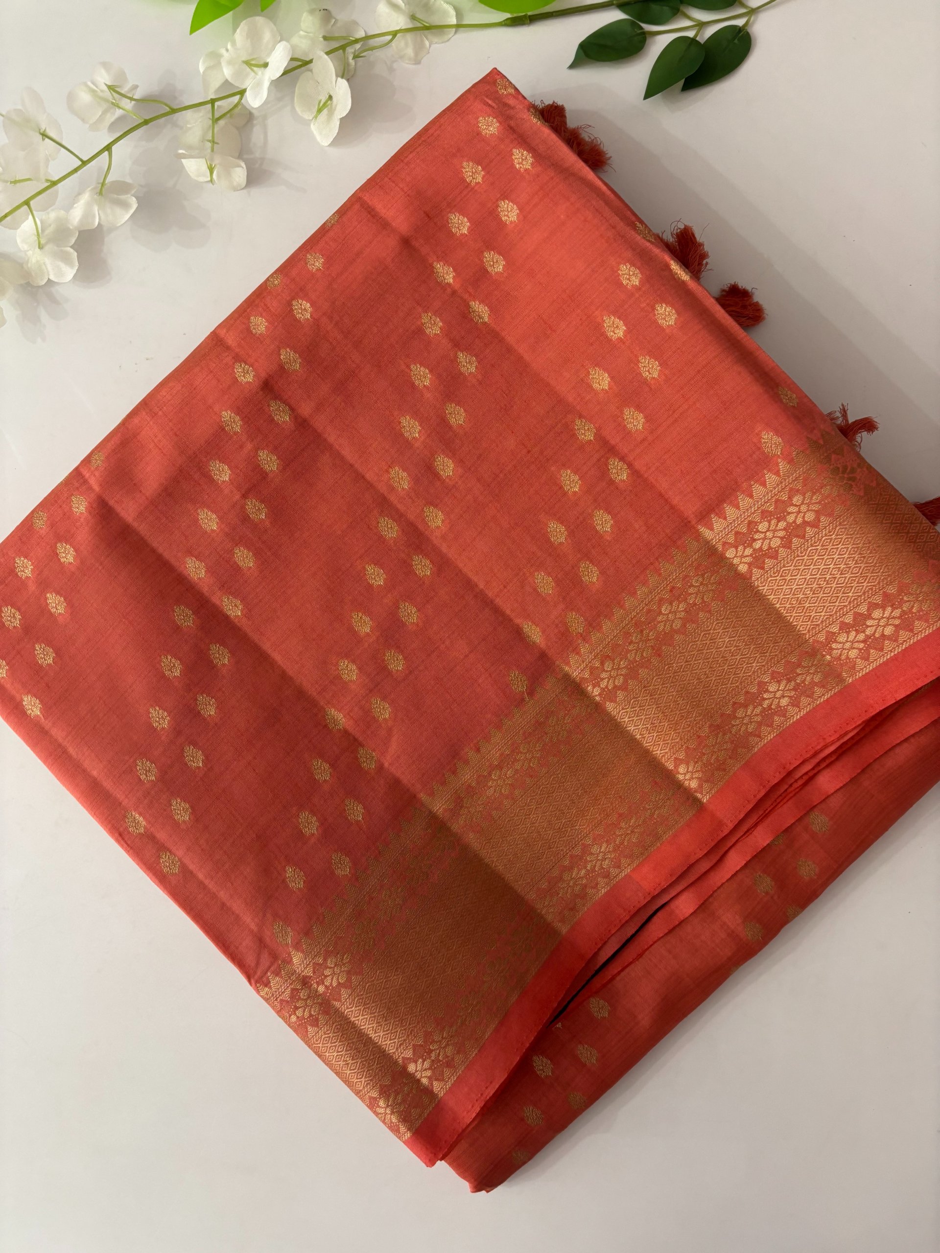 Dusty Peach Semi Tussar Silk Saree