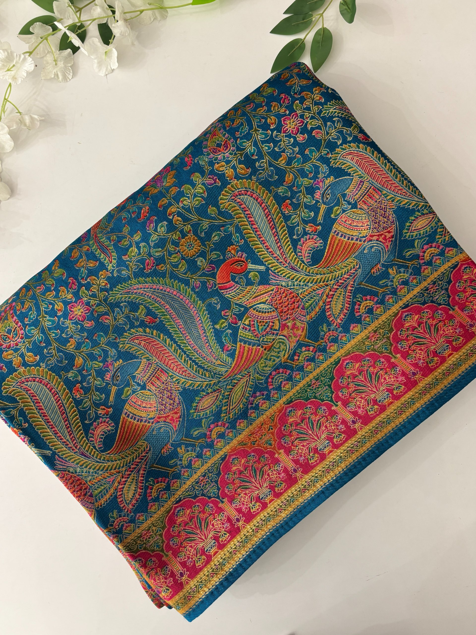 Blue Semi Pashmina Style Silk Sarees