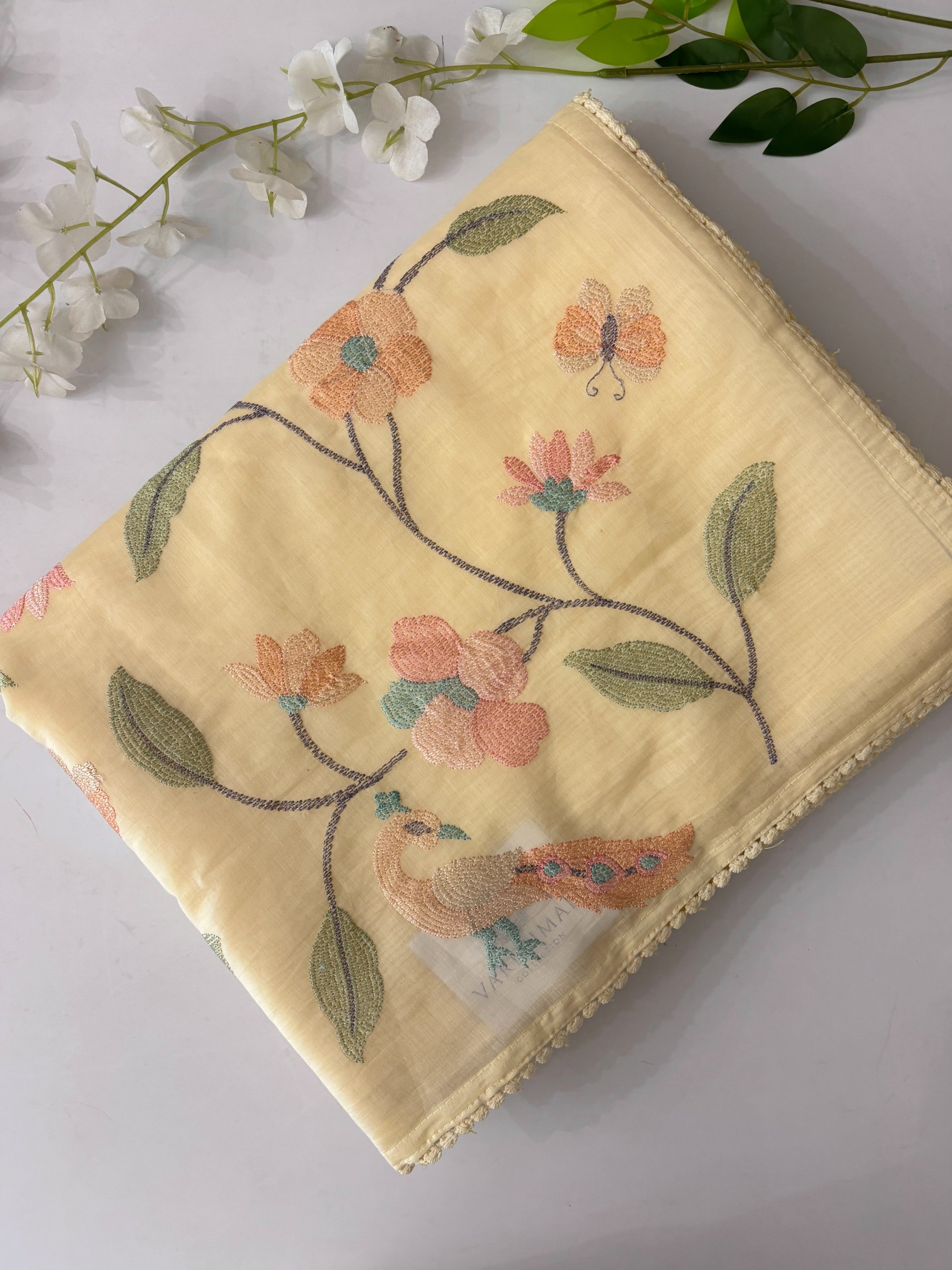 Yellow Mul Chanderi Saree with Embroidery