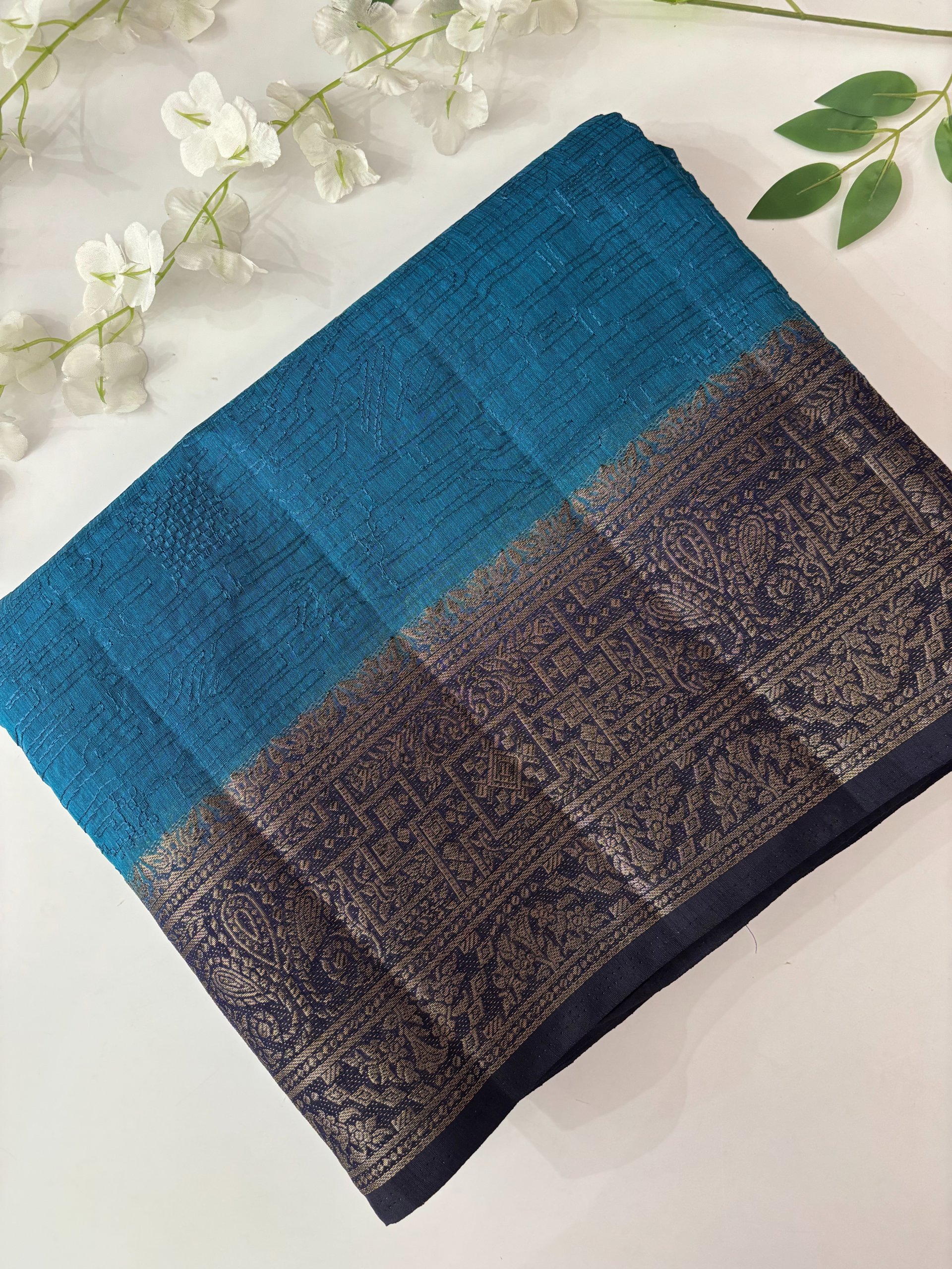 Blue Banarasi Jute Linen Silk Saree with Embroidery