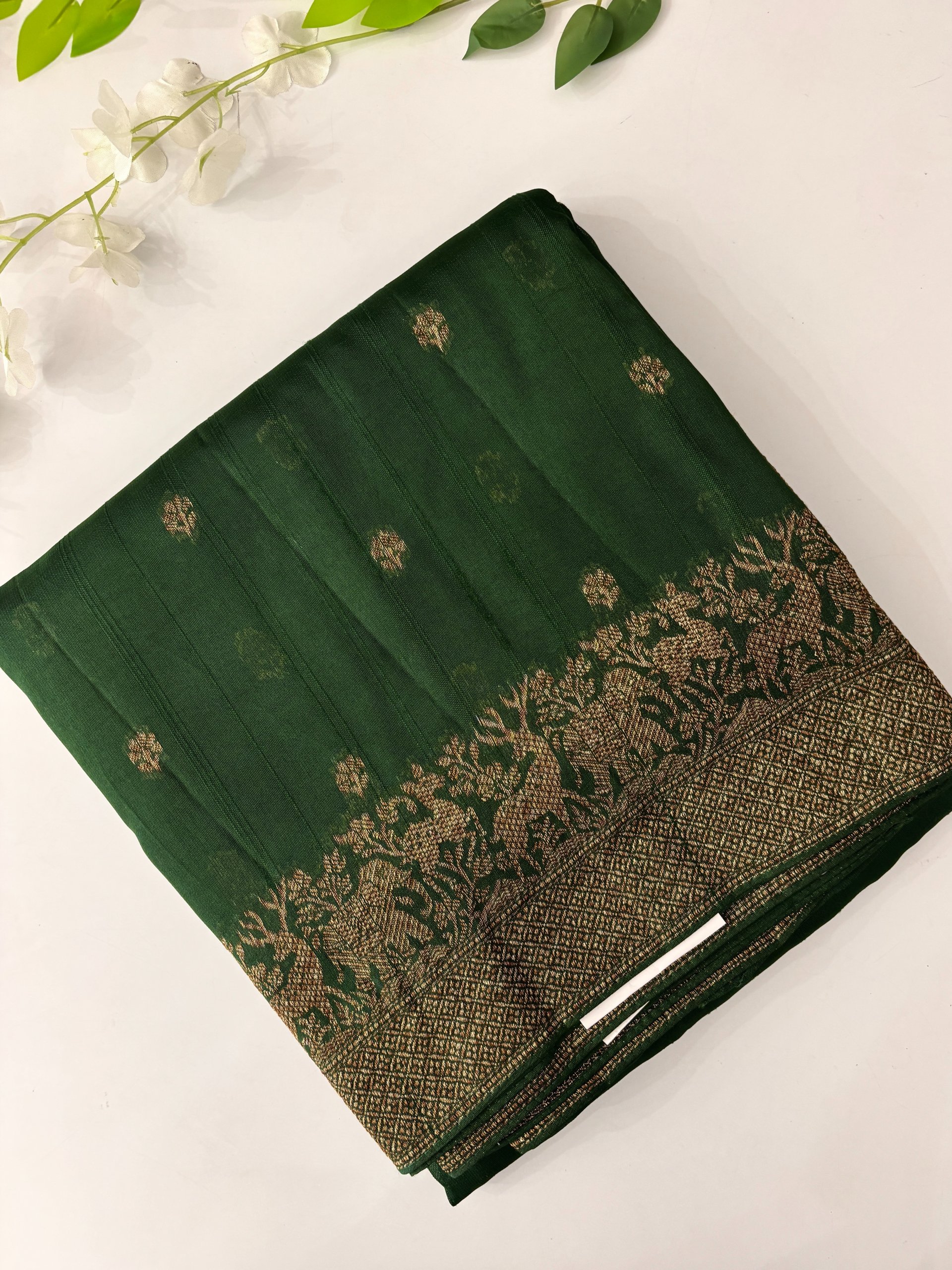 Bottle Green Banarasi Tussar Silk Saree