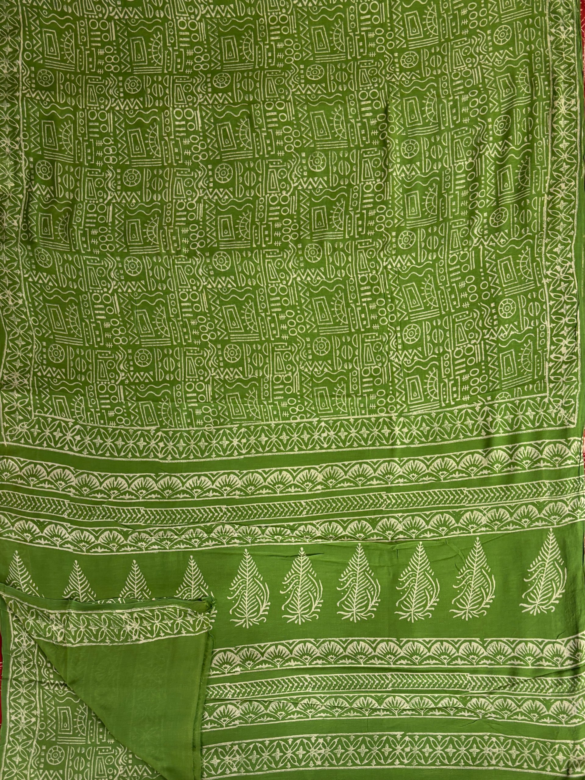 SIYAHI- Parrot Green Handwoven Hand Block Printed Gold Zari Border Cotton Saree