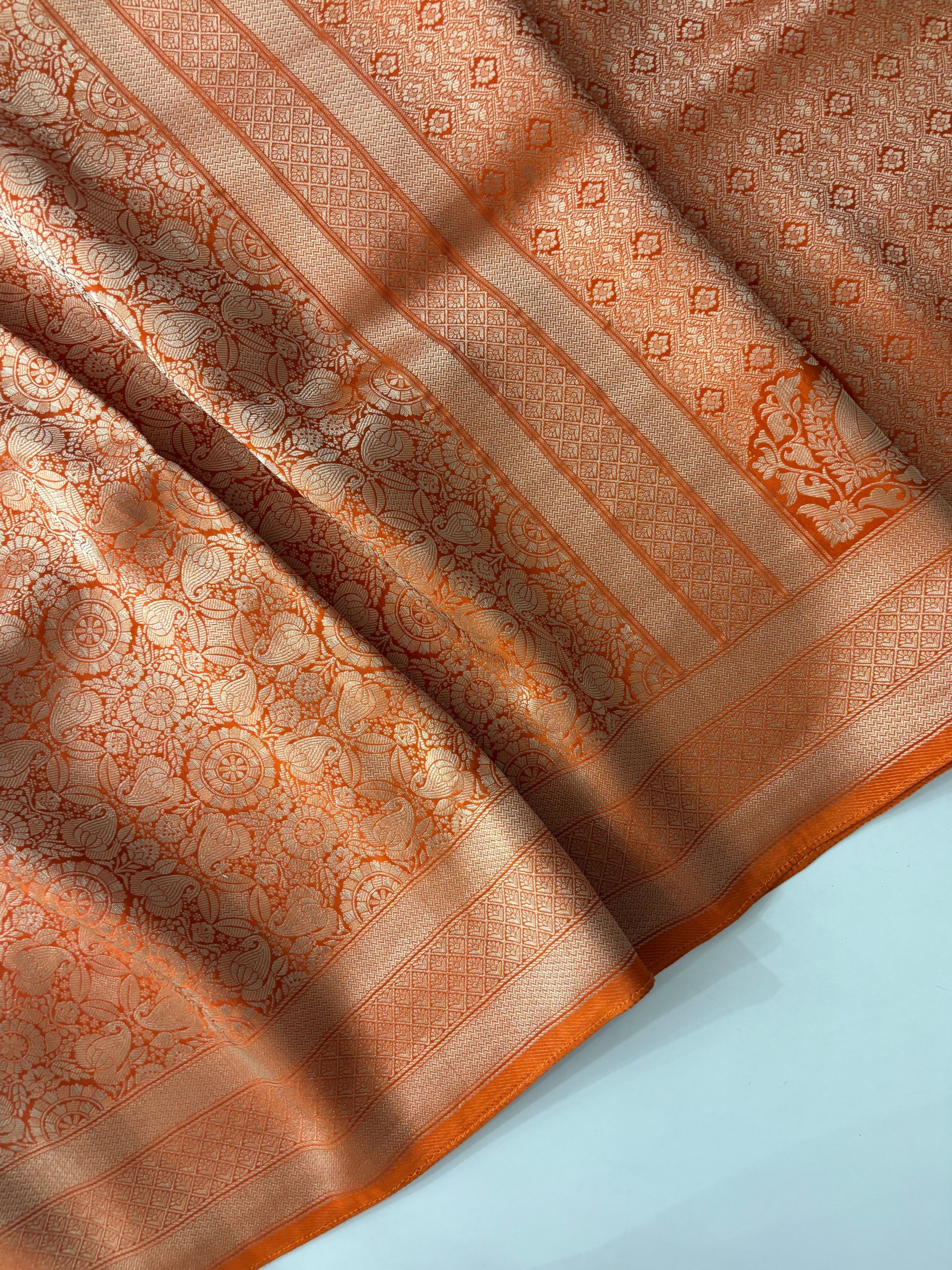Orange Banarasi Soft Brocade Silk Saree