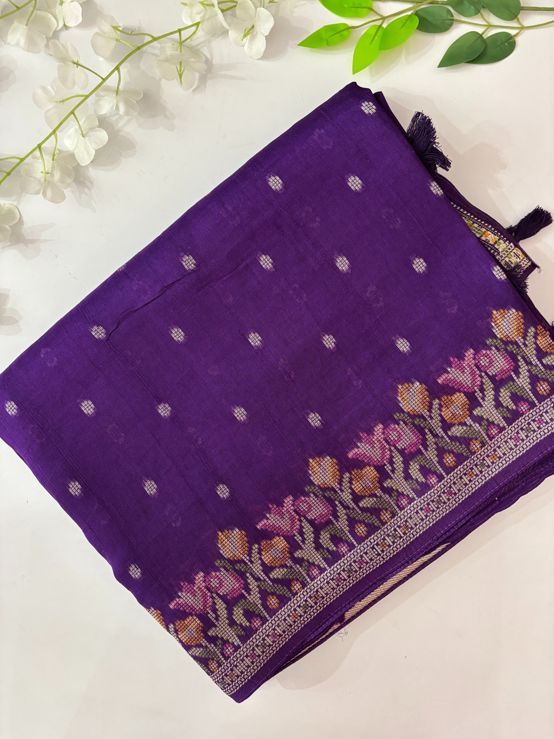 Purple Banarasi Semi Tussar Silk Saree