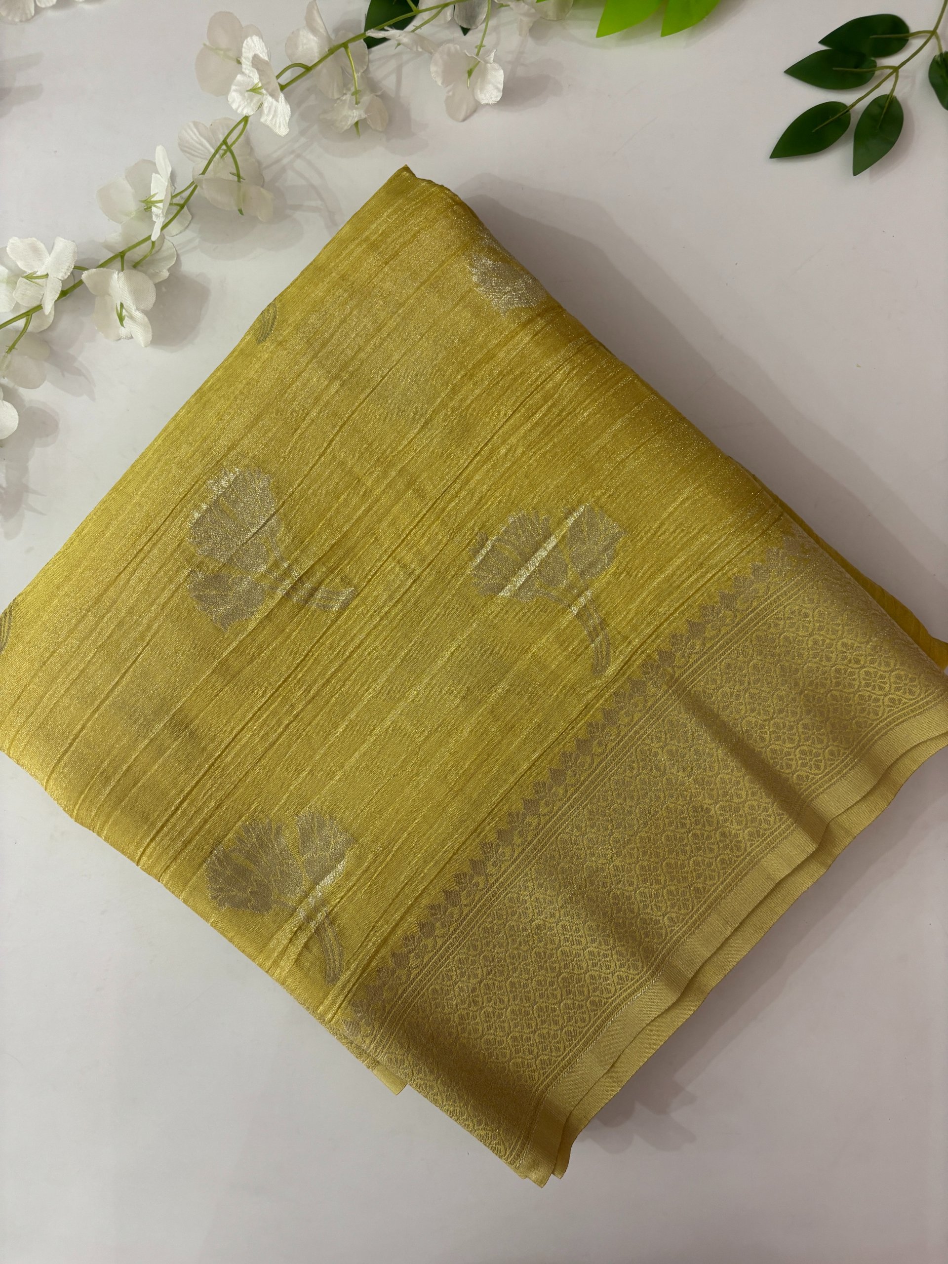 Yellow Crush Banarasi Crepe Tissue Silk Saree