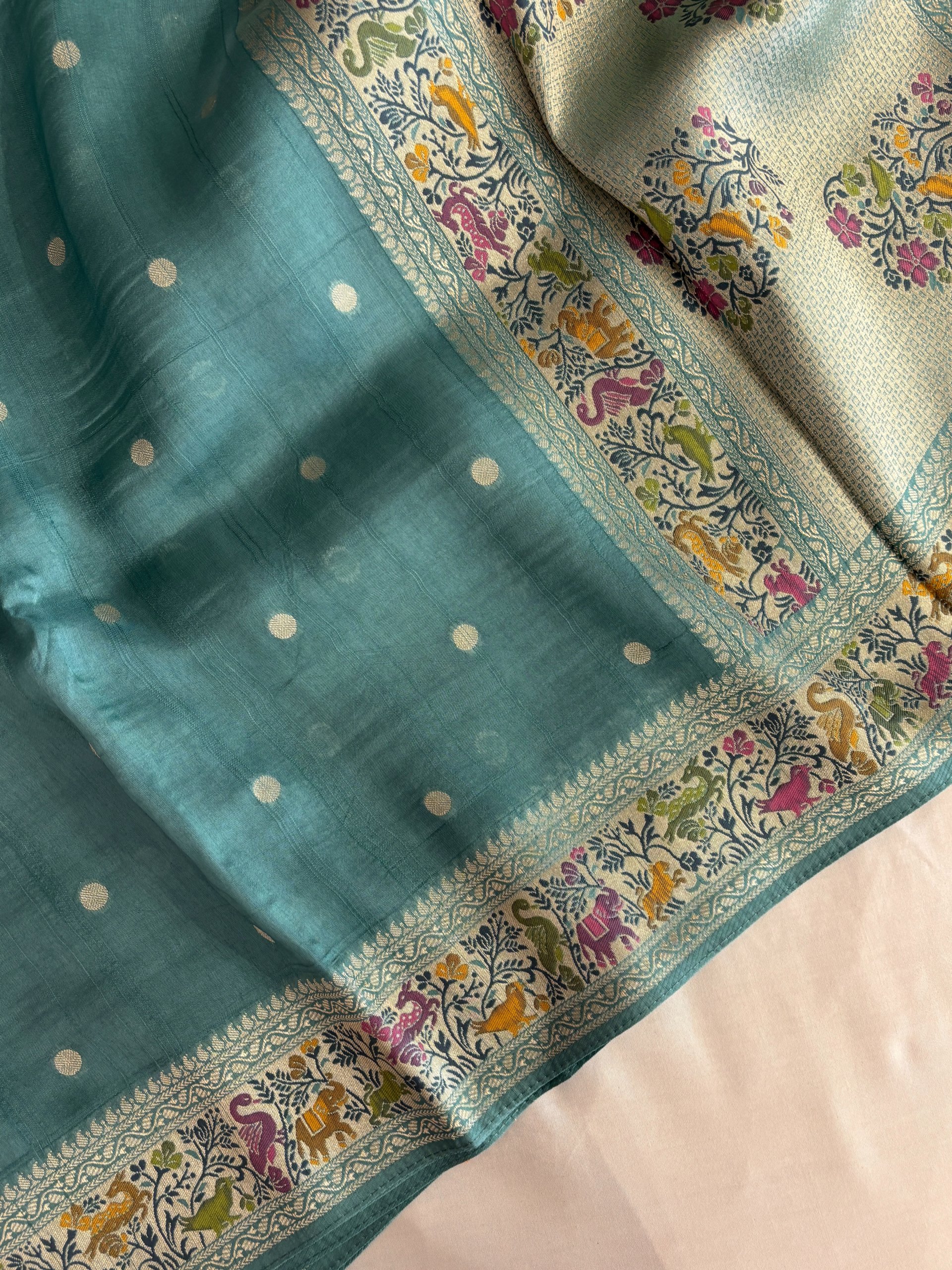 Teal Green Banarasi Pastel Tussar Silk Saree