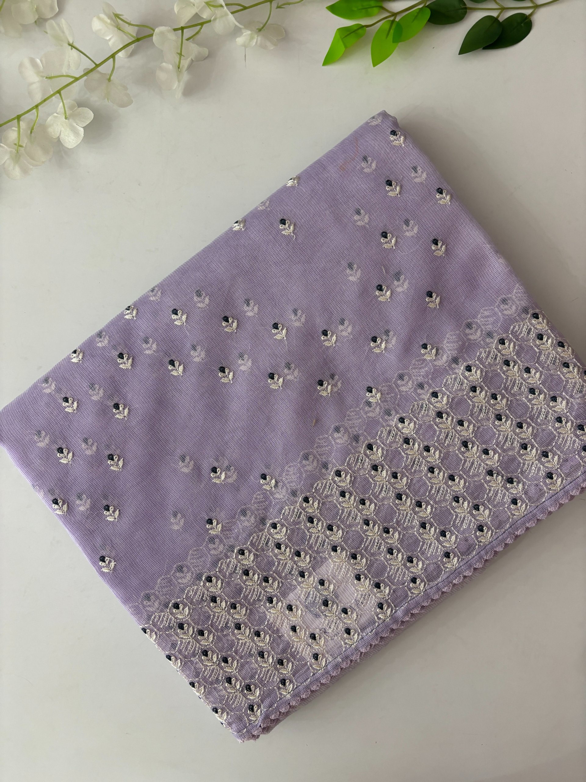 Light Lavender Supernet Saree with Embroidery on it!!
