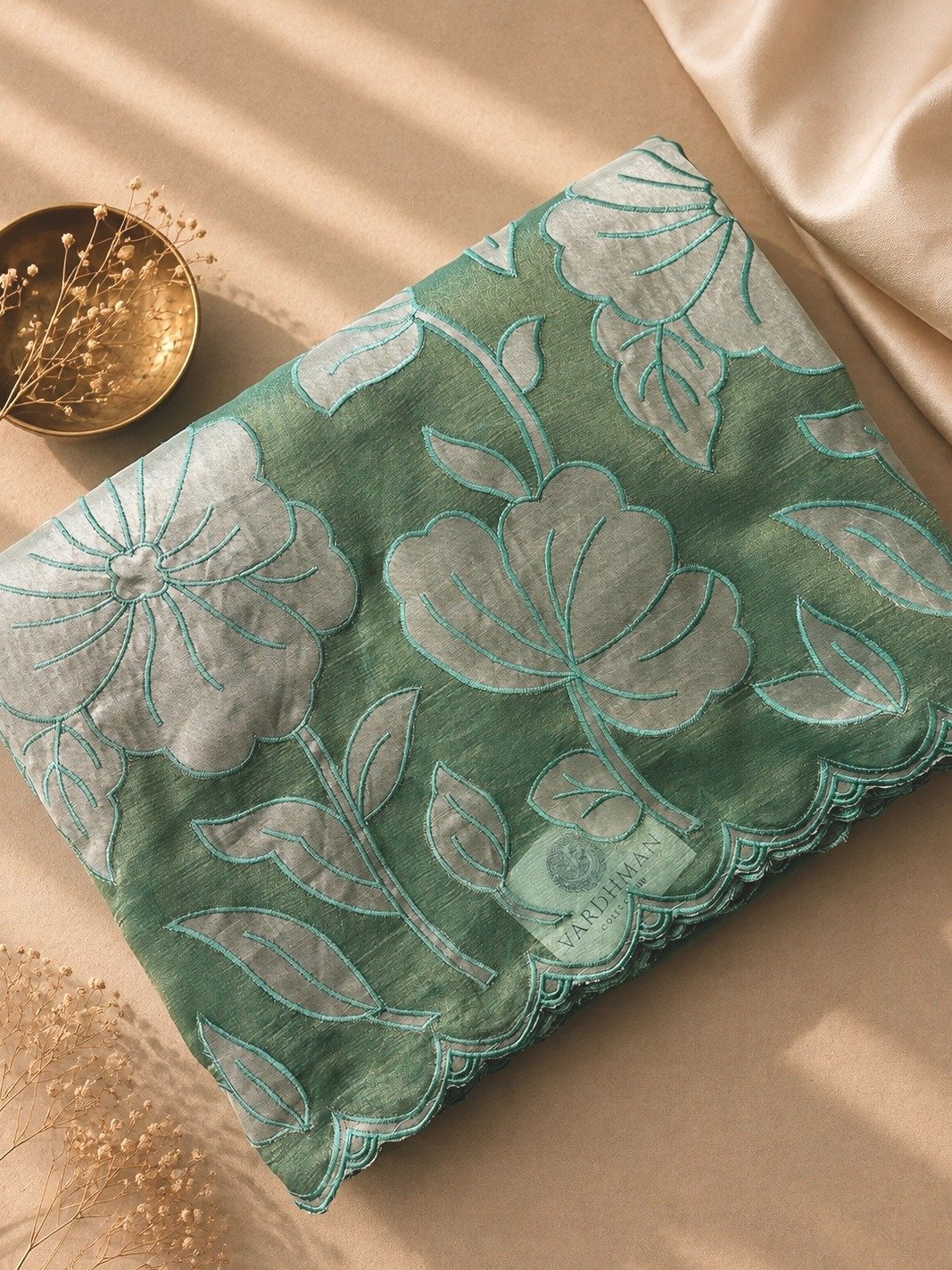 Turquoise Blue Tissue Organza Sarees with Appliqué Work Embroidery