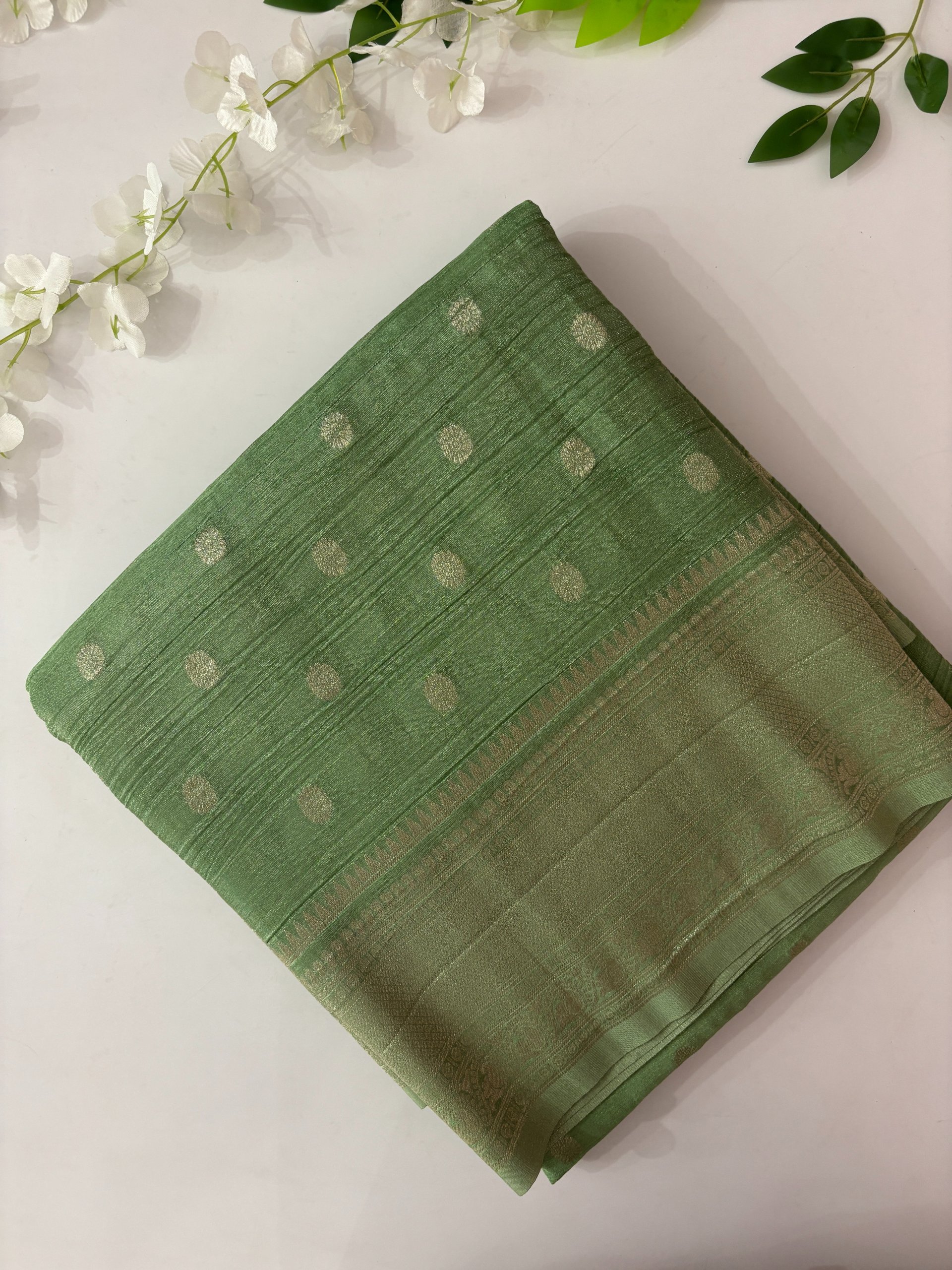 Light Green Crush Banarasi Crepe Tissue Silk Saree