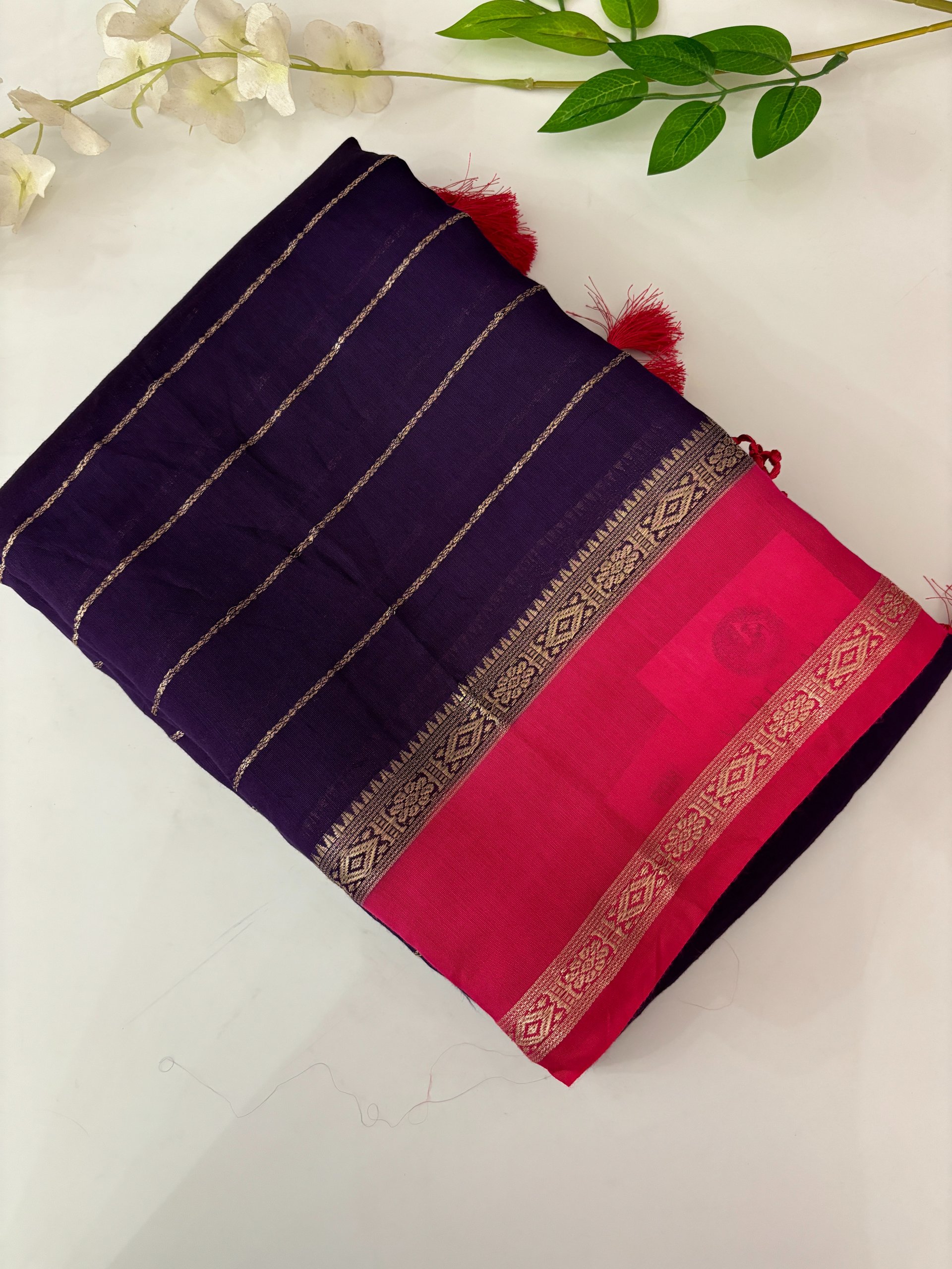 Dark Purple Soft Silky Chanderi Cotton Saree