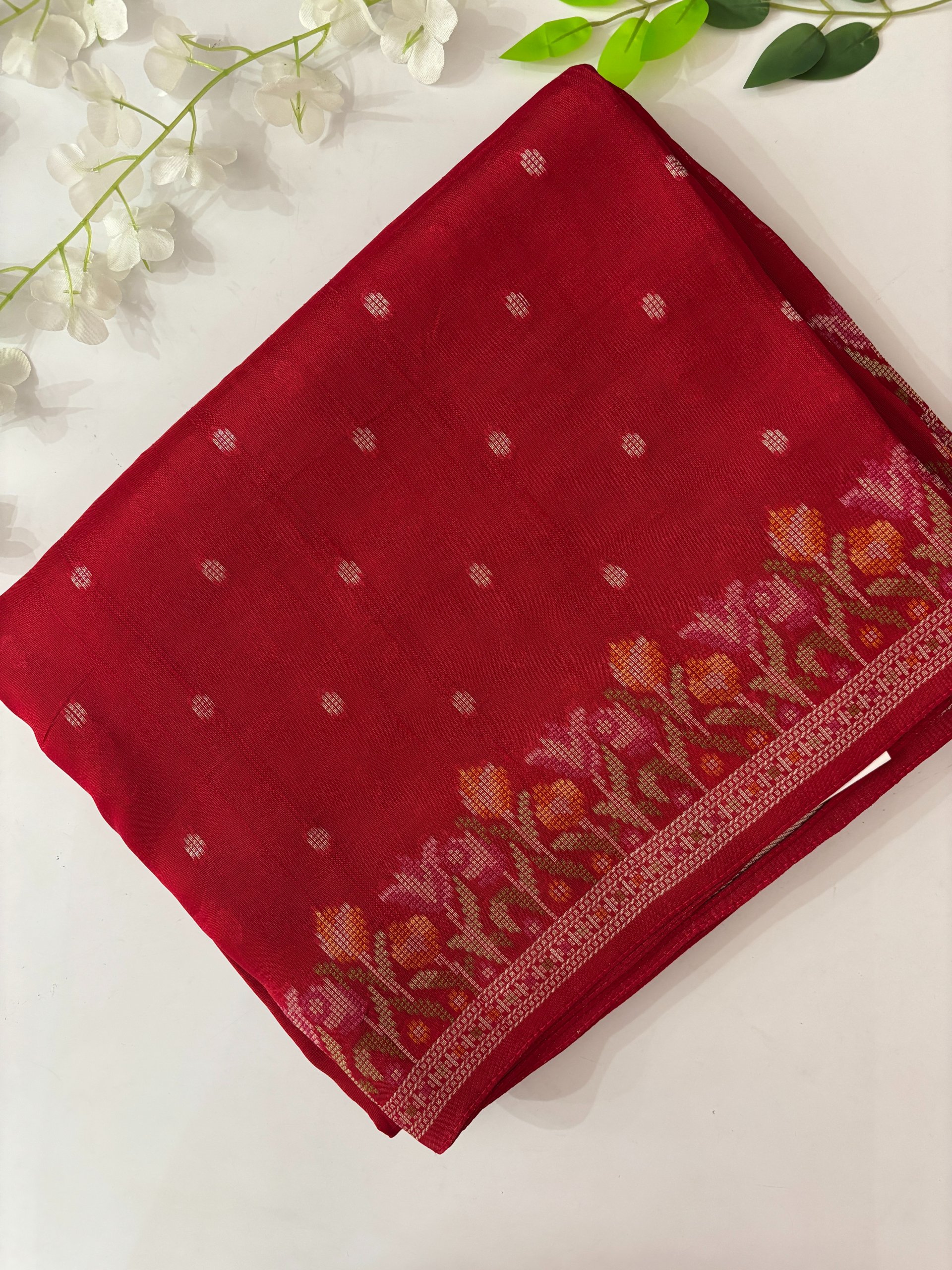 Red Banarasi Semi Tussar Silk Saree