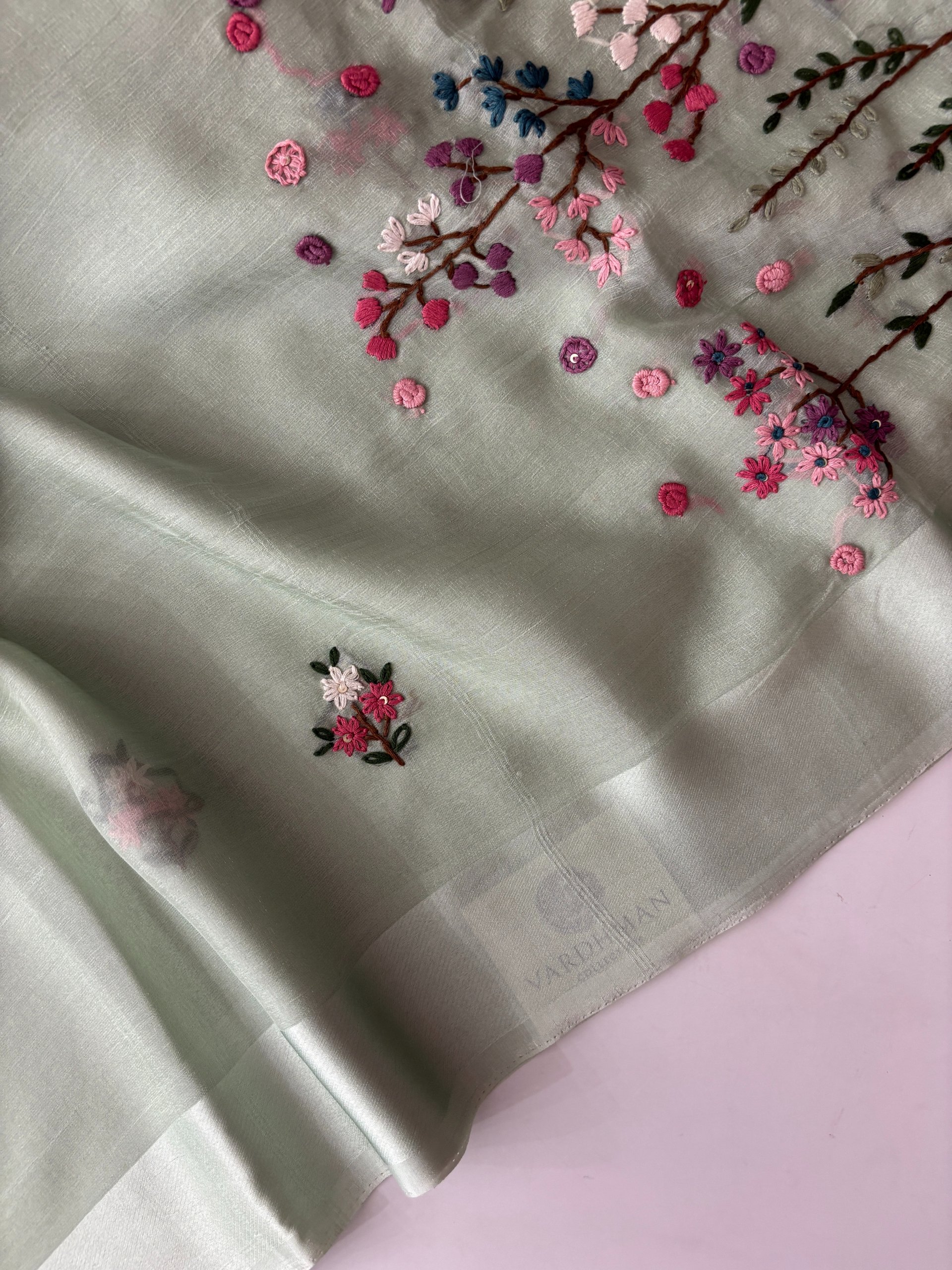 Green Georgette Saree with Knot Work