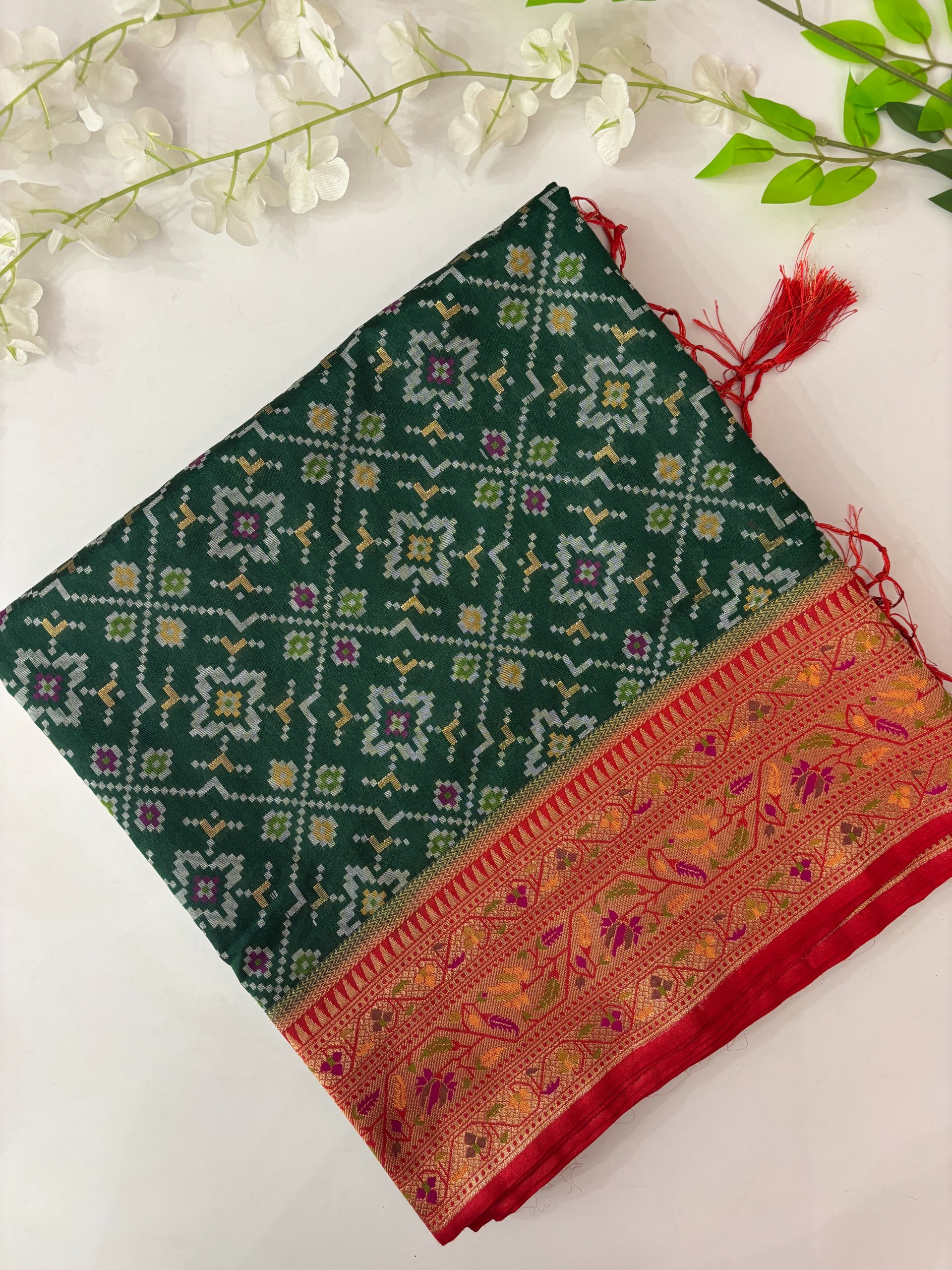 Bottle Green Banarasi Patola Saree