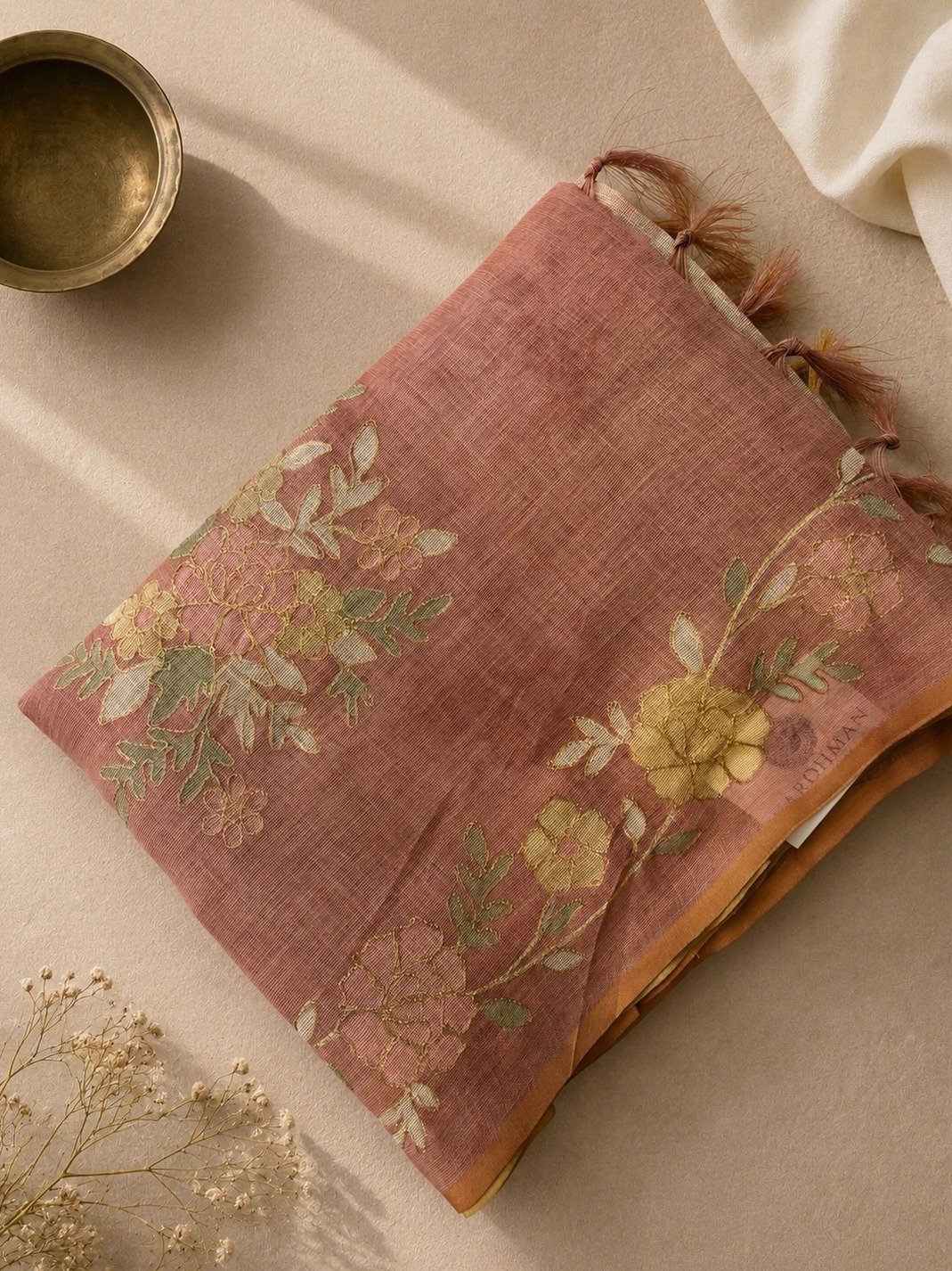 Pink Tissue Linen Sarees with Zari Embroidery