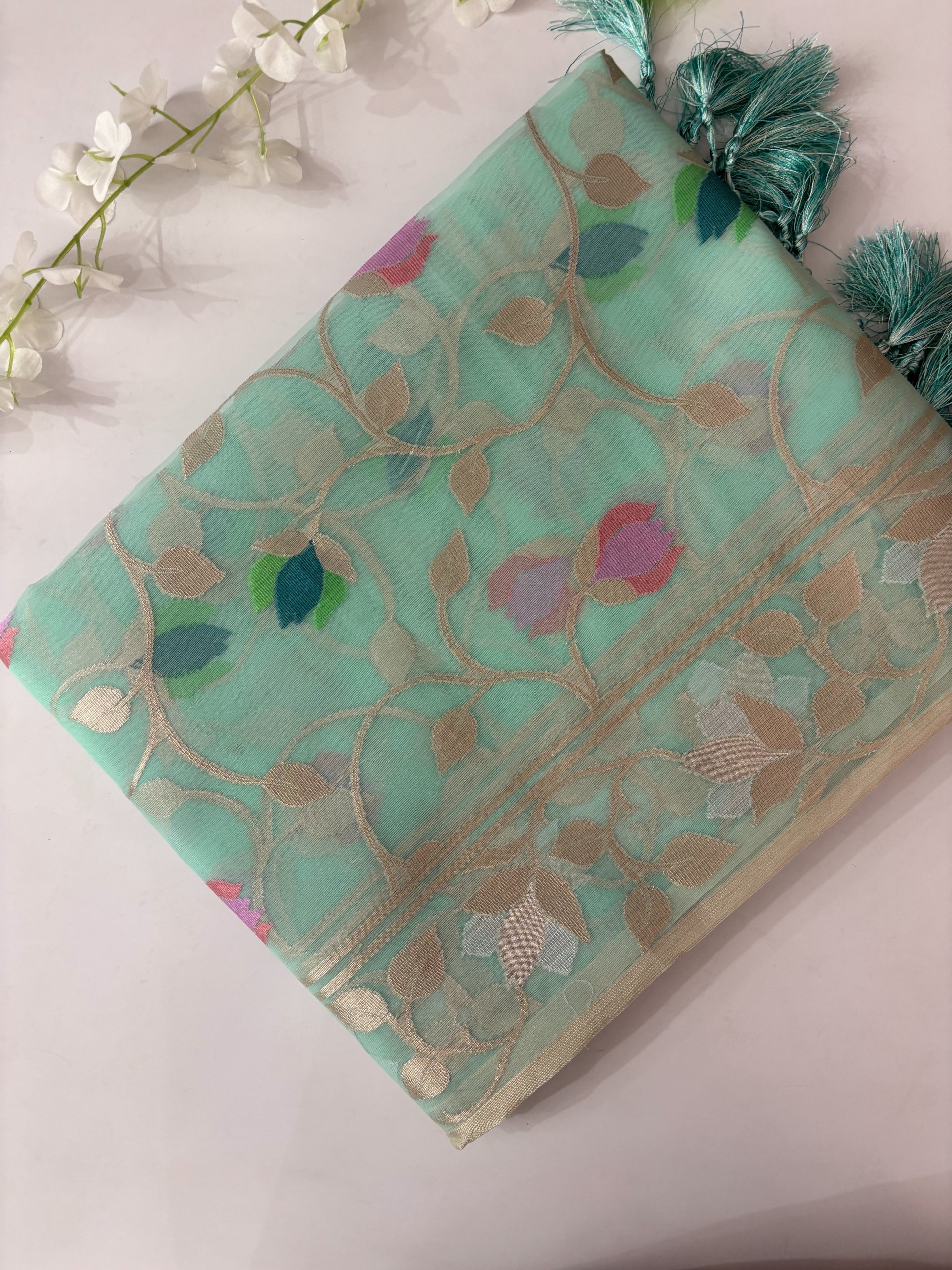 Mint Banarasi Kora Silk Saree