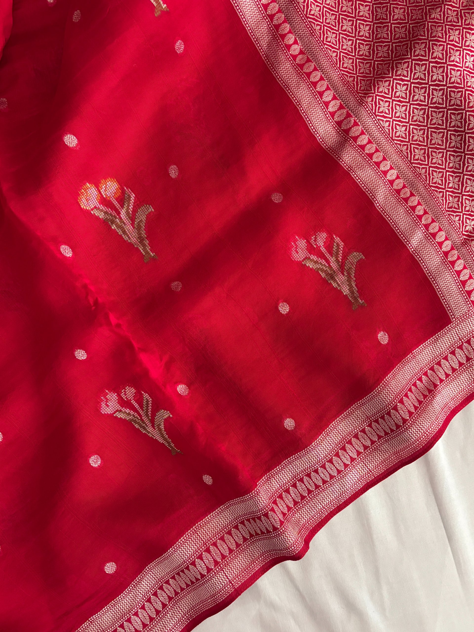 Red Banarasi Semi Tussar Silk Saree