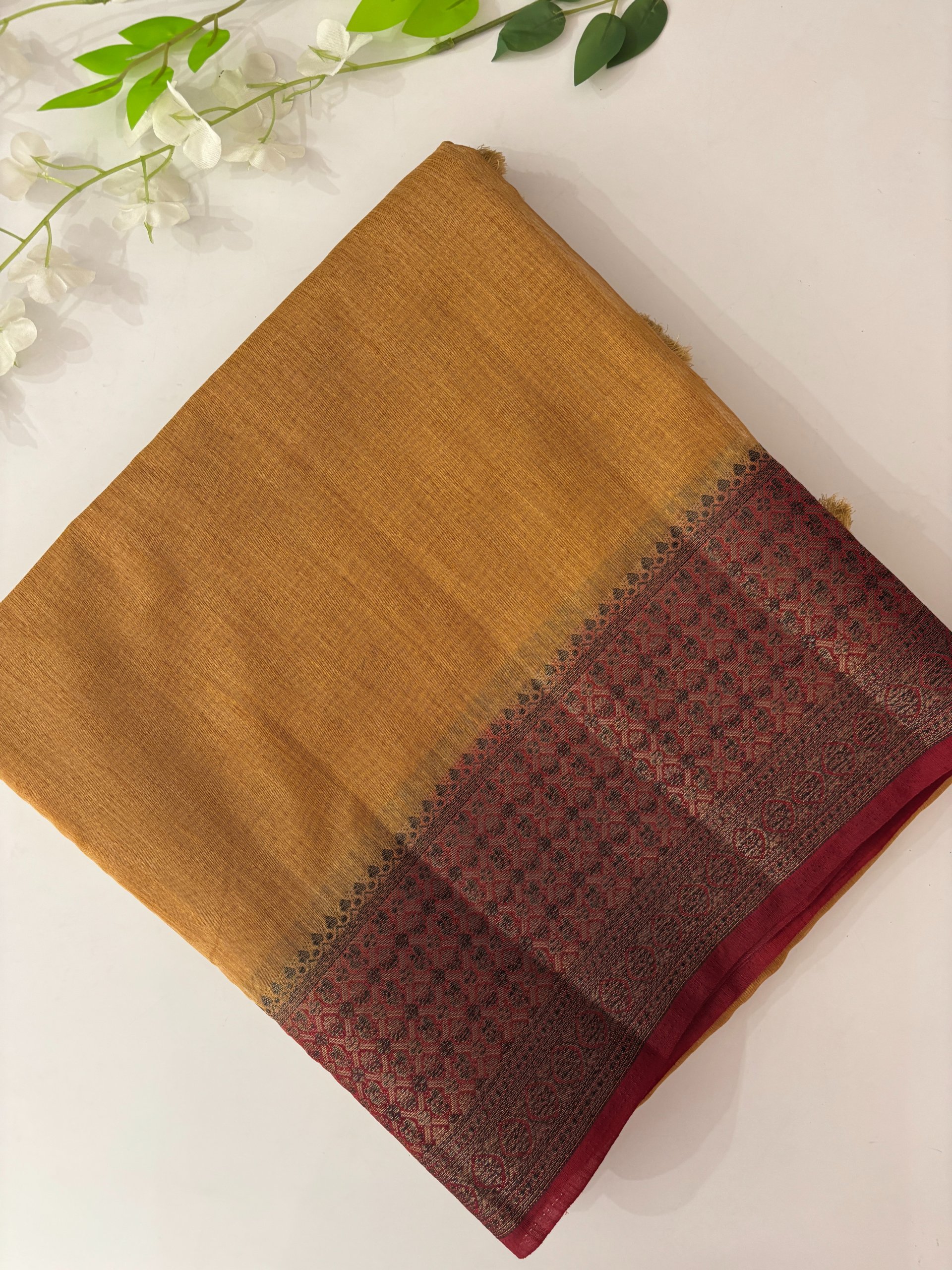 Dark Beige Banarasi Jute Linen Silk Saree