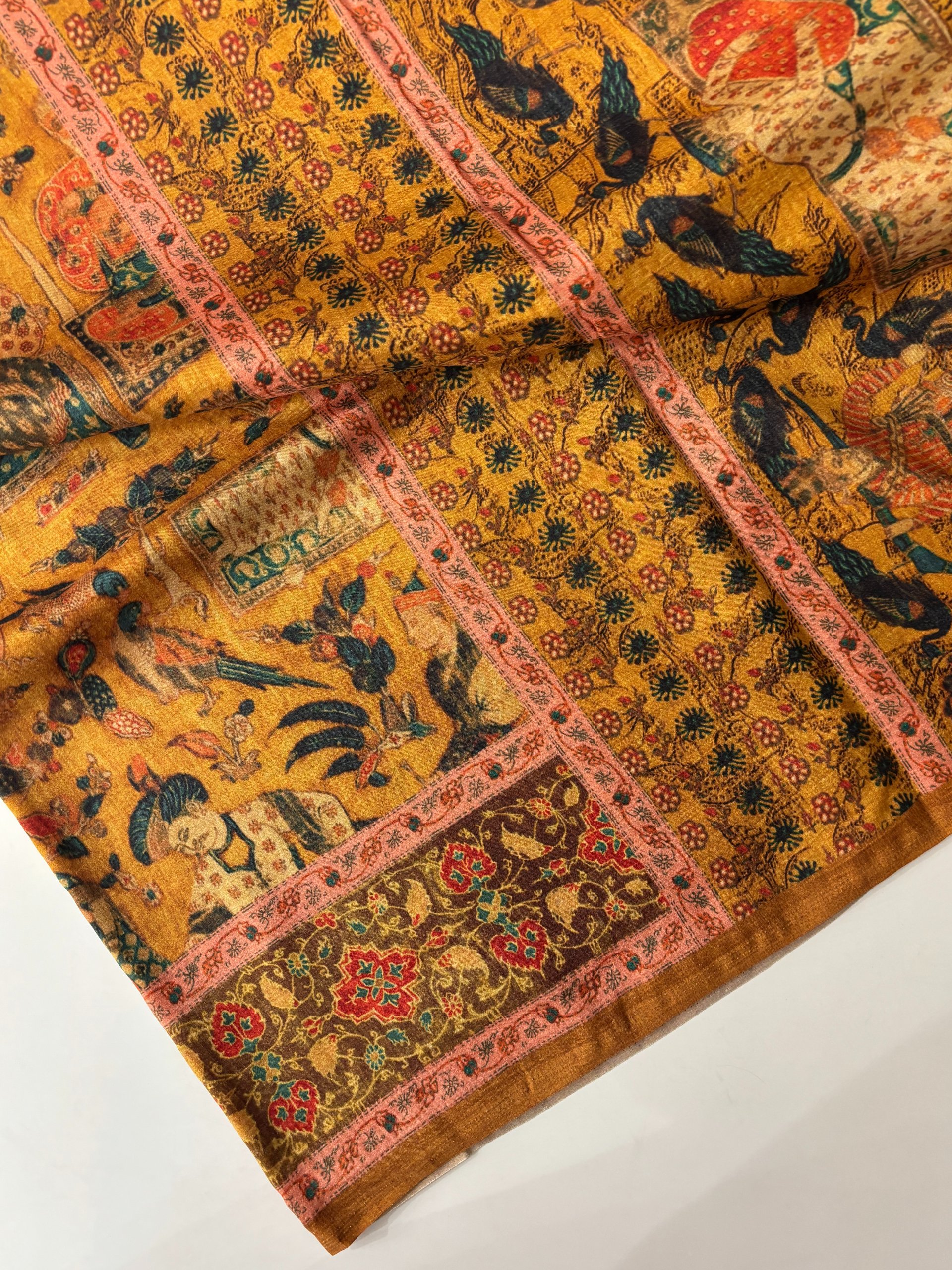 Mustard Chapa Tussar Silk Saree