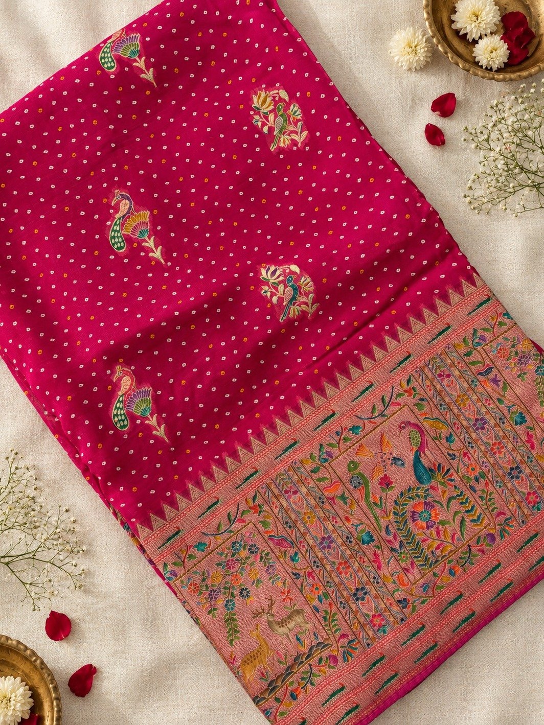 Pink Bandhani Georgette Saree