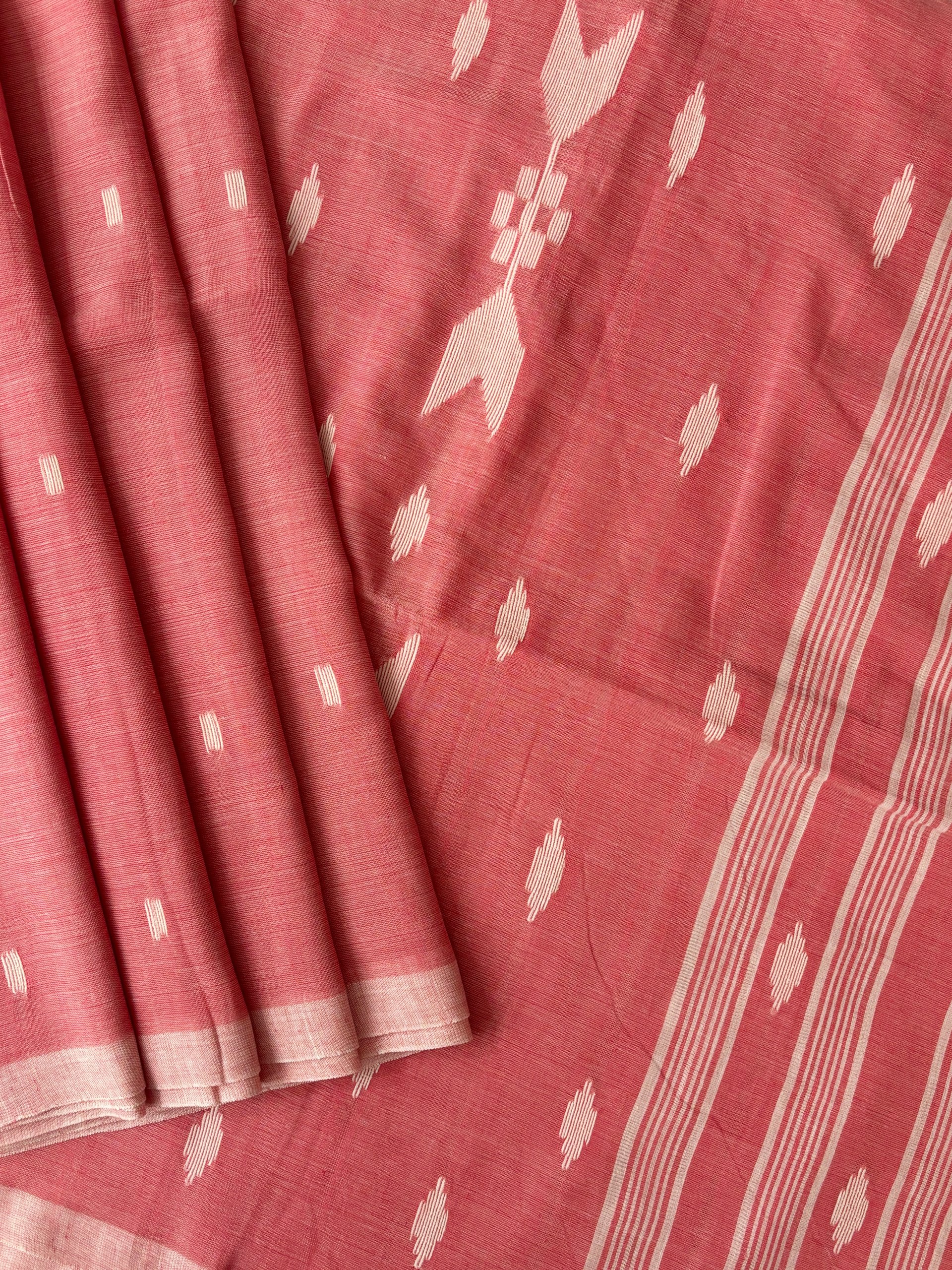 Peach Pure Cotton Jamdani Saree