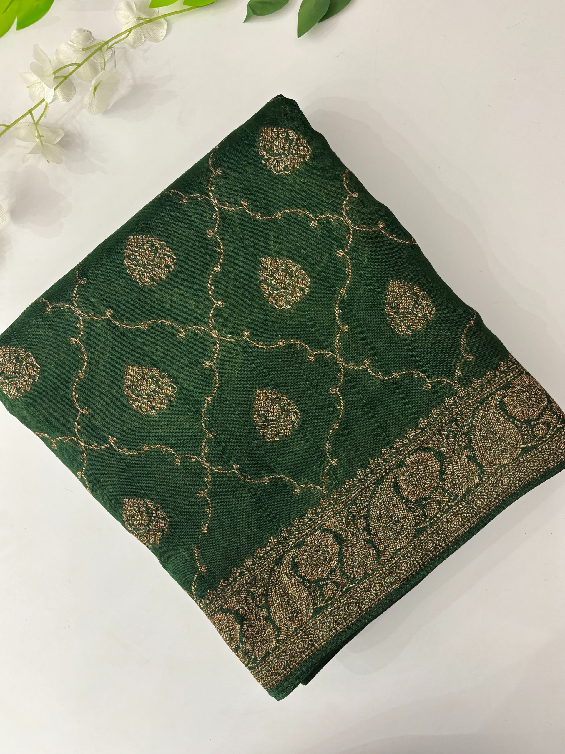 Bottle Green Banarasi Tussar Silk Saree