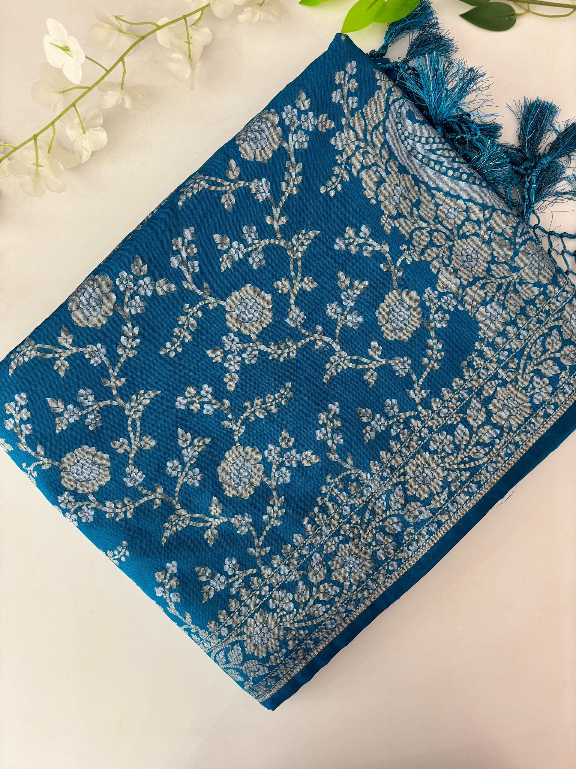 Blue Semi Banarasi Silk Saree