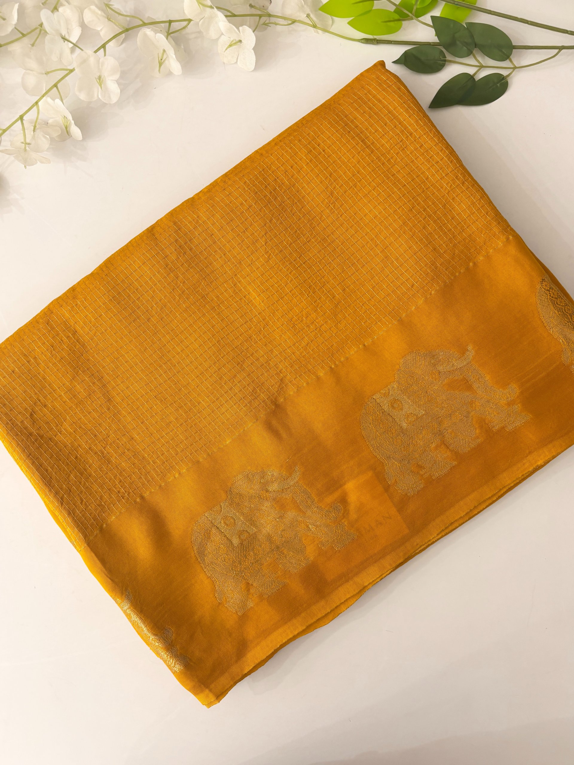 Yellow Banarasi Dola Crepe Saree