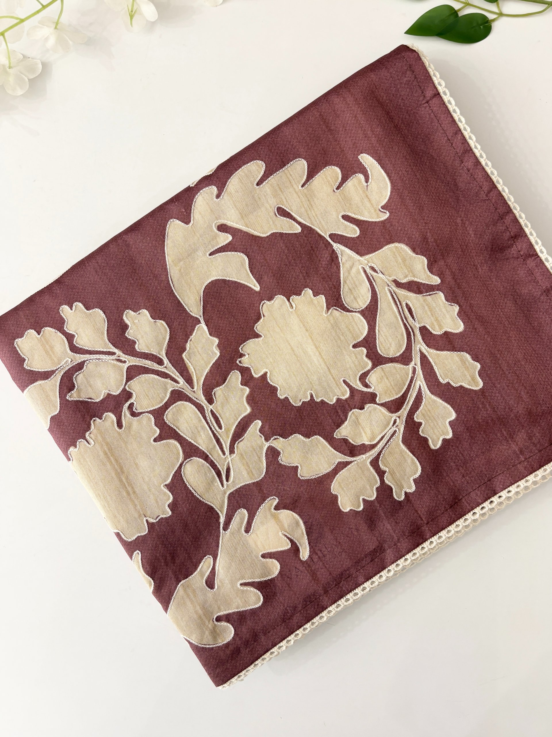Onion Pink Semi Printed Tussar Silk Sarees with Aari Work
