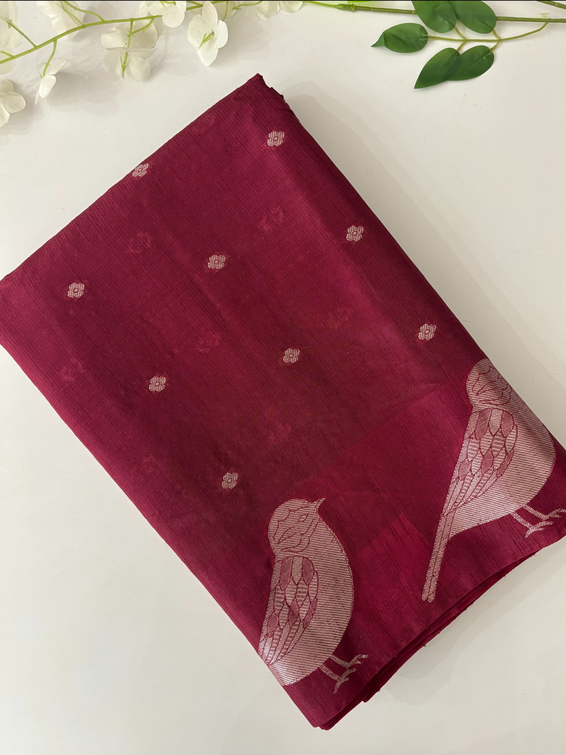 Wine Banarasi Cotton Silk Saree