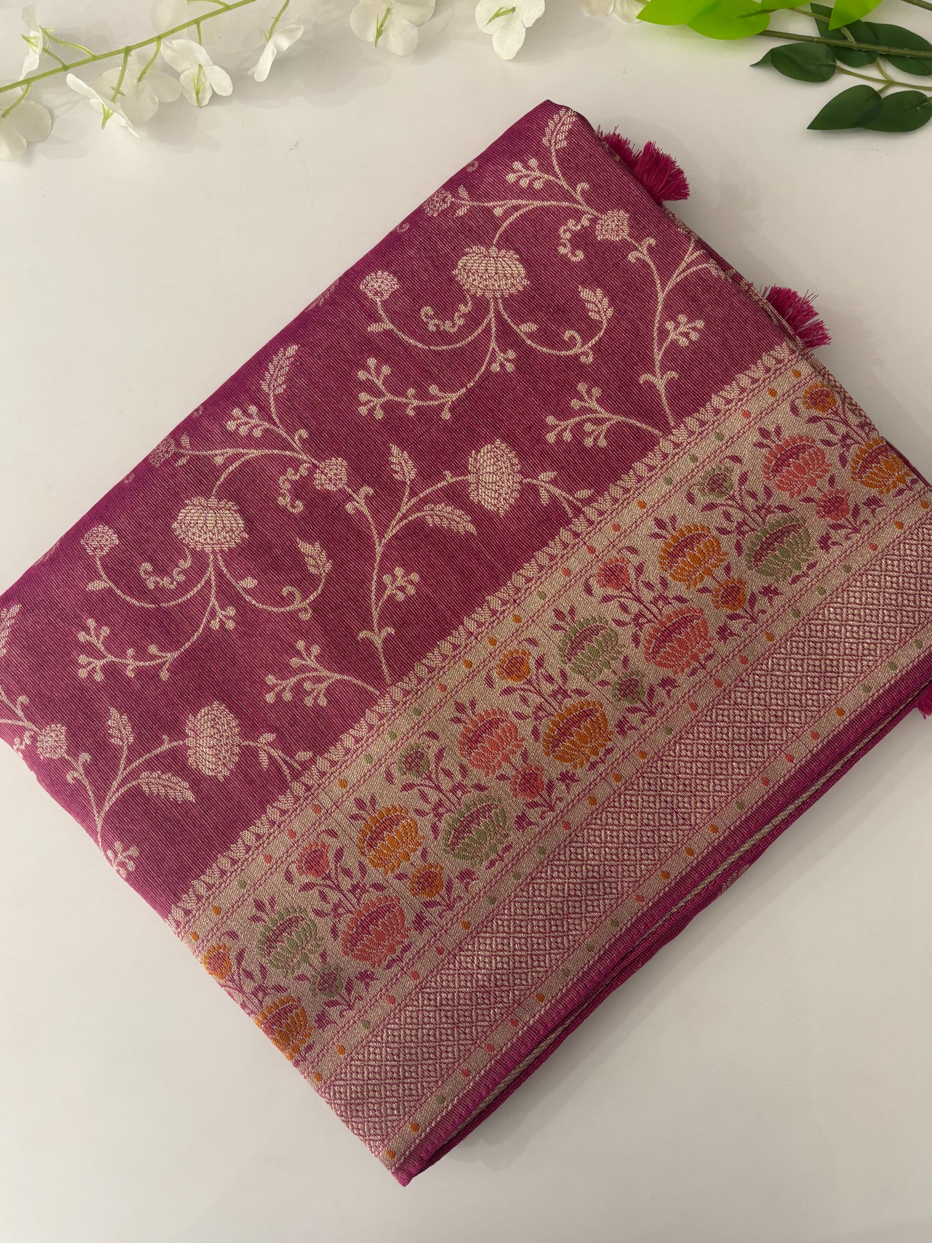 Pink Banarasi Tussar Tissue Saree
