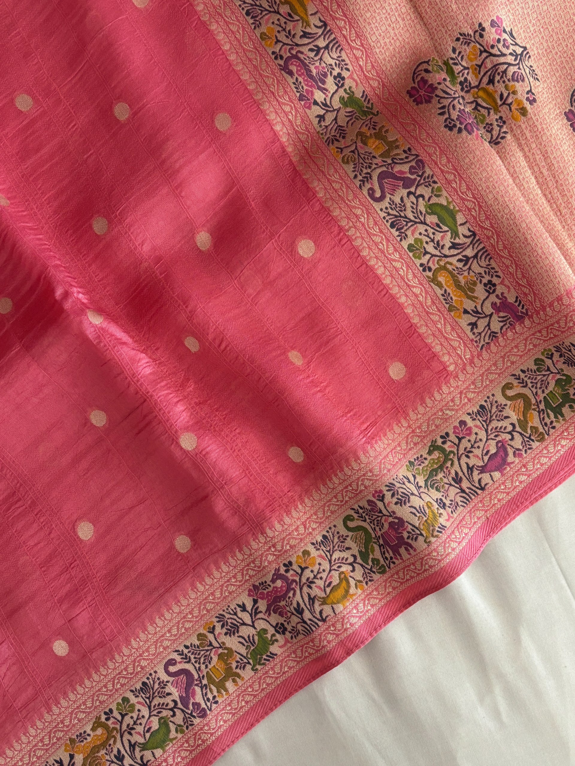 Pink Banarasi Pastel Tussar Silk Saree