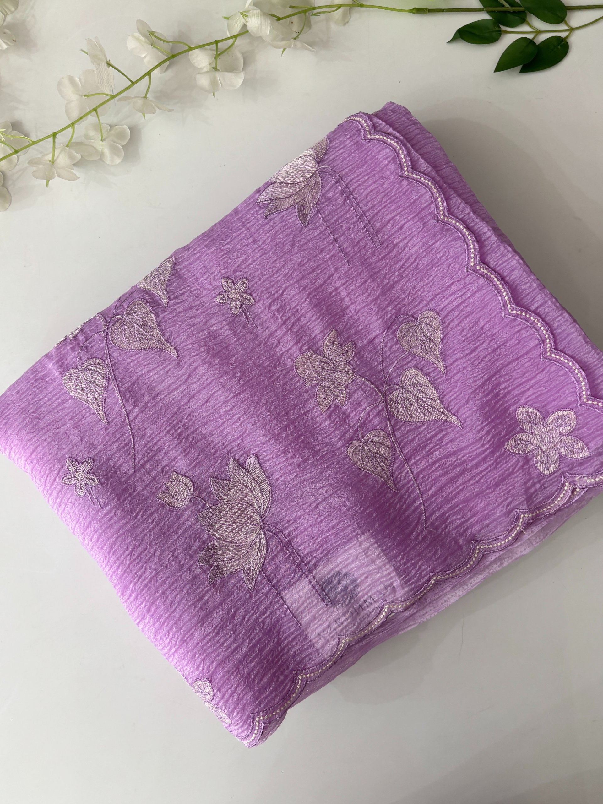 Lavender Shaded Crush Tissue Georgette Saree with Embroidery